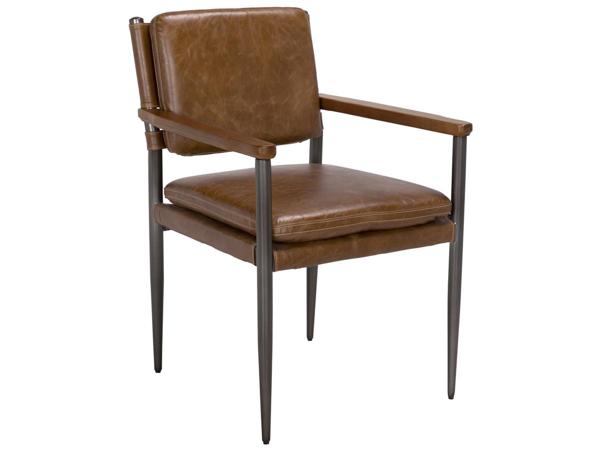 Noir Wooster Brown Leather Arm Dining Chair