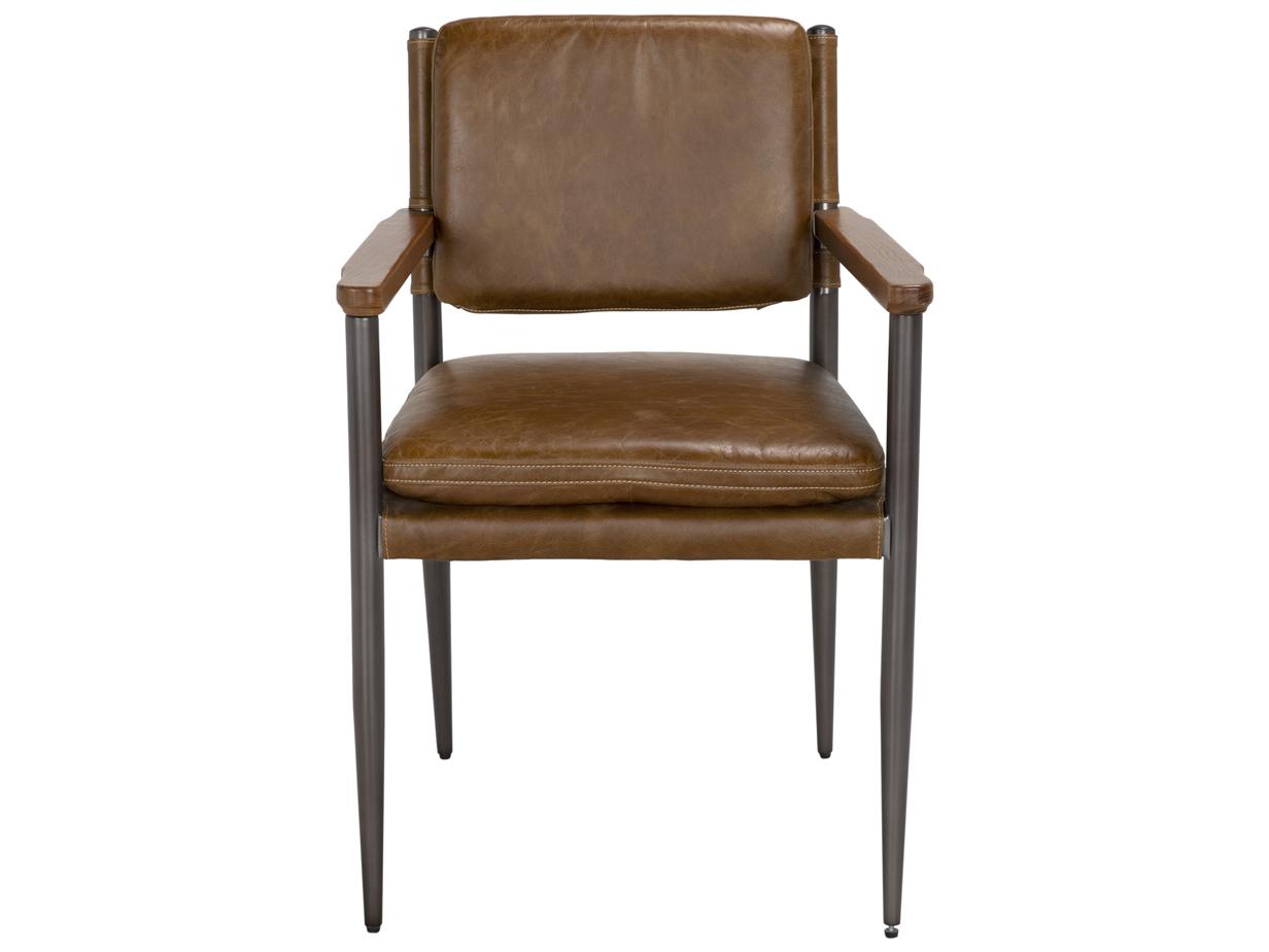 Noir Wooster Brown Leather Arm Dining Chair