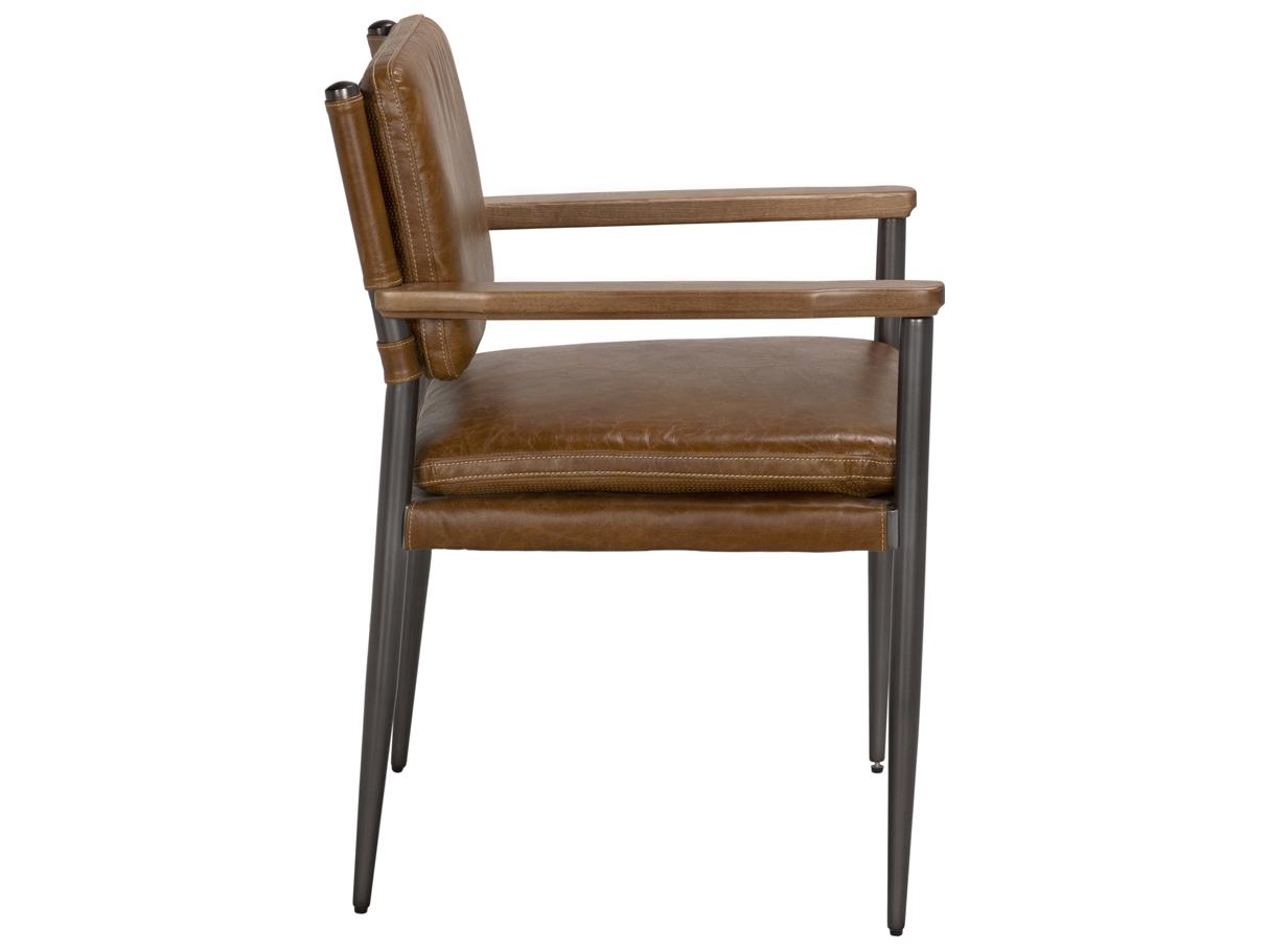 Noir Wooster Brown Leather Arm Dining Chair