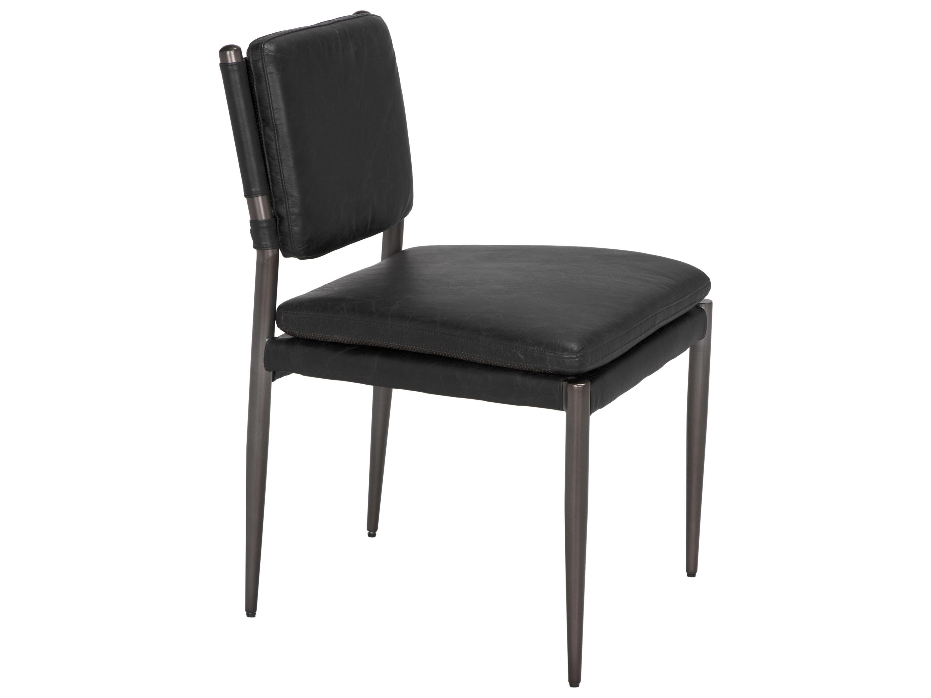 Noir Elvis Black Leather Armless Dining Chair