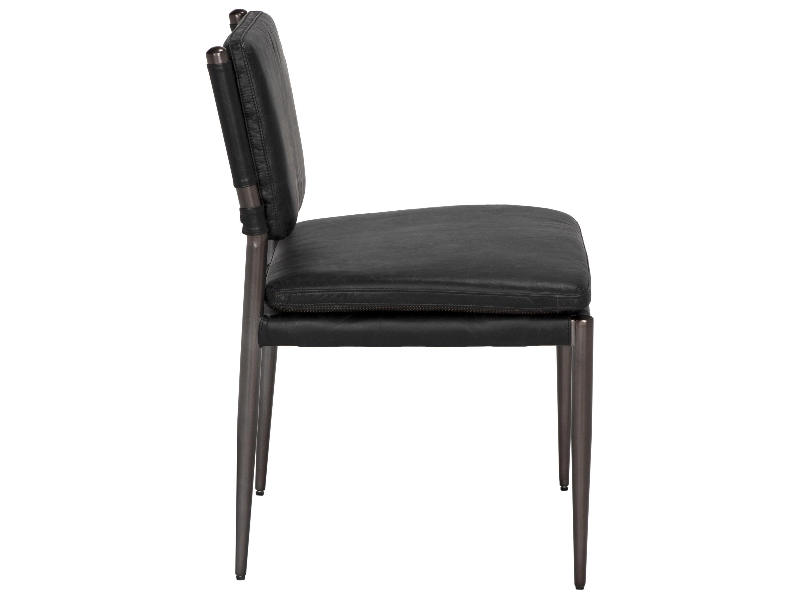Noir Elvis Black Leather Armless Dining Chair