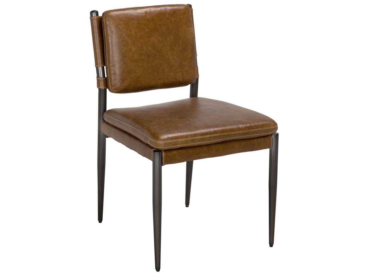 Noir Wooster Brown Leather Armless Dining Chair