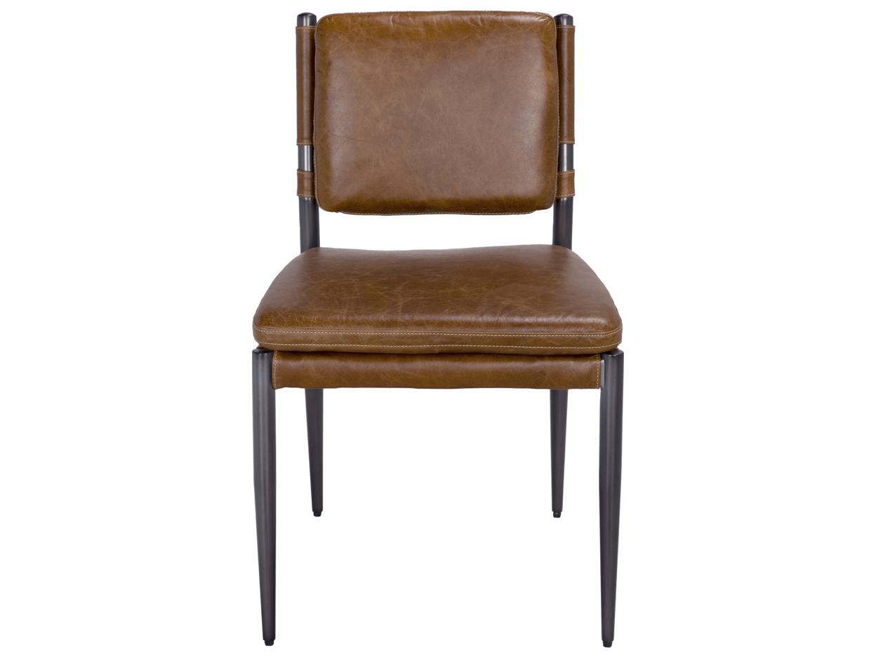 Noir Wooster Brown Leather Armless Dining Chair