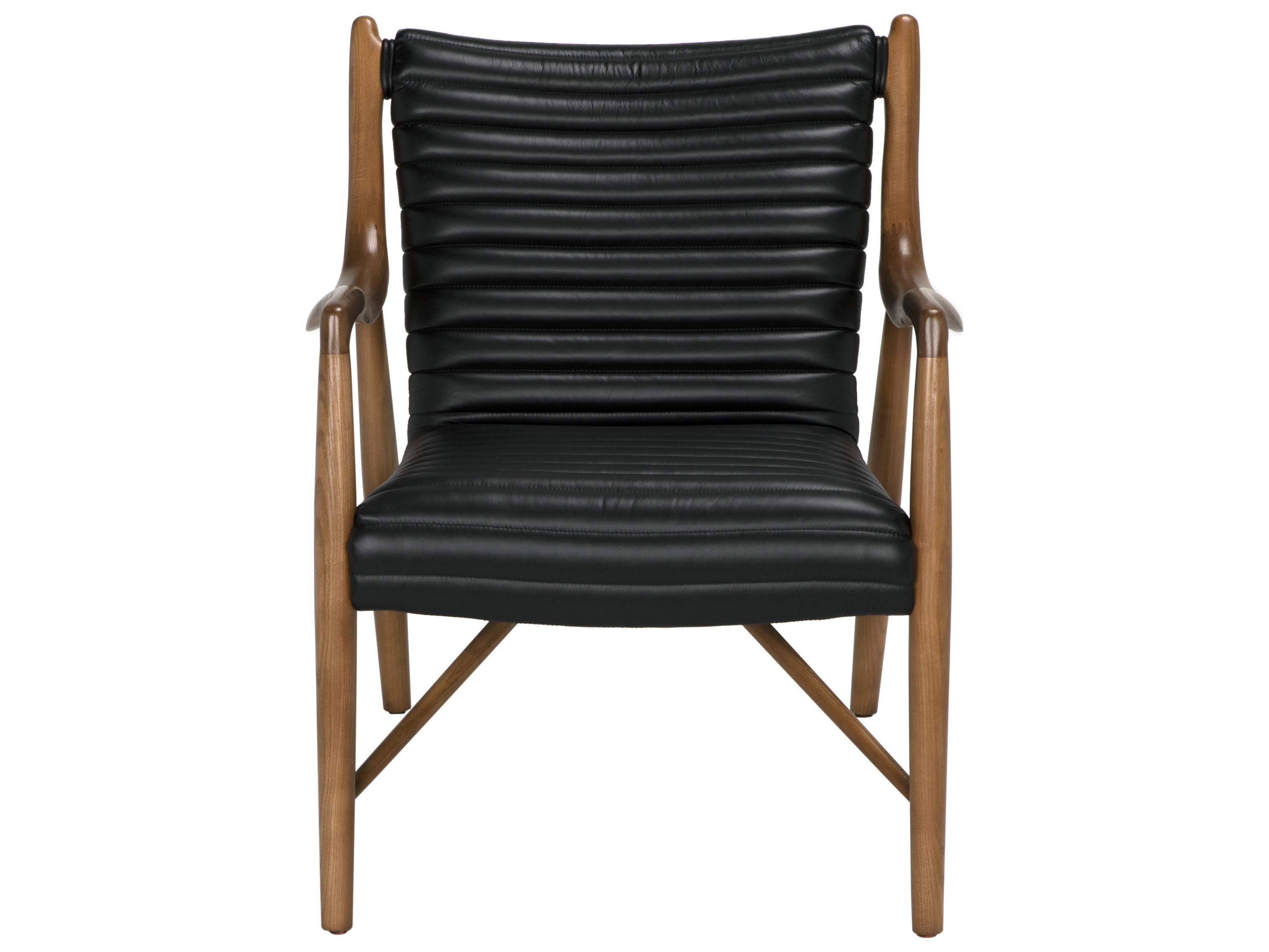 Noir Elton Walnut Wood Black Leather Arm Dining Chair