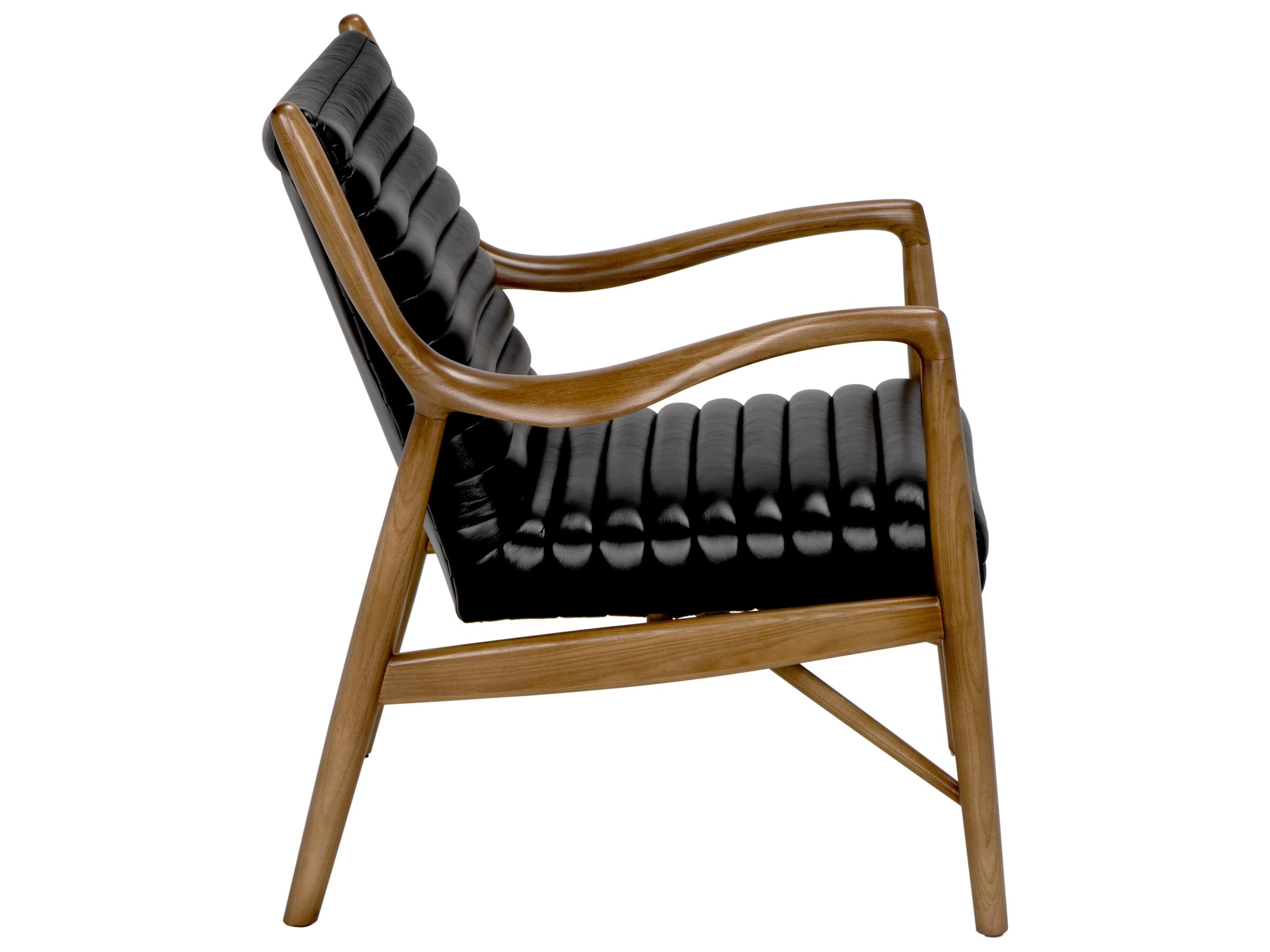 Noir Elton Walnut Wood Black Leather Arm Dining Chair