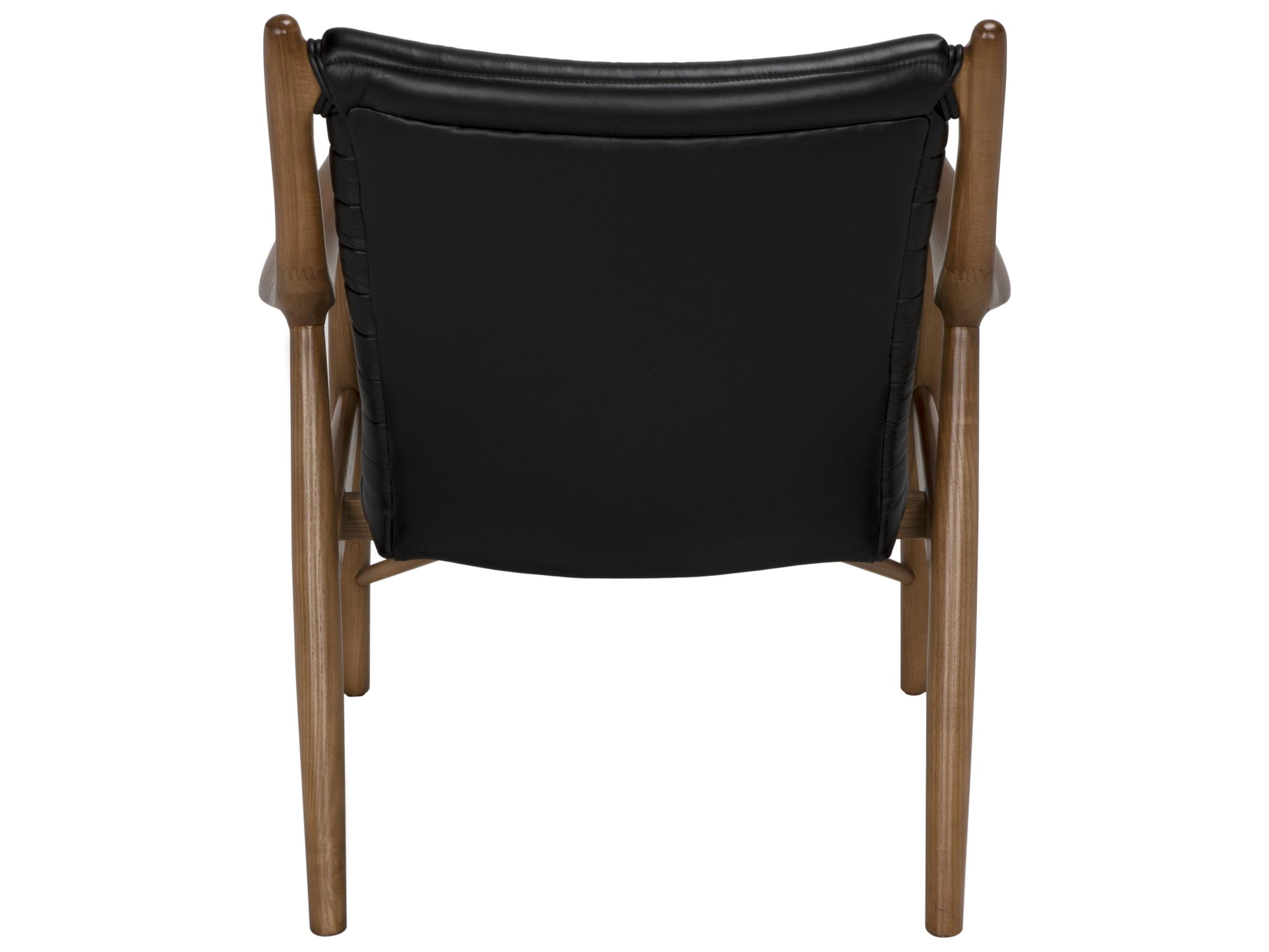 Noir Elton Walnut Wood Black Leather Arm Dining Chair