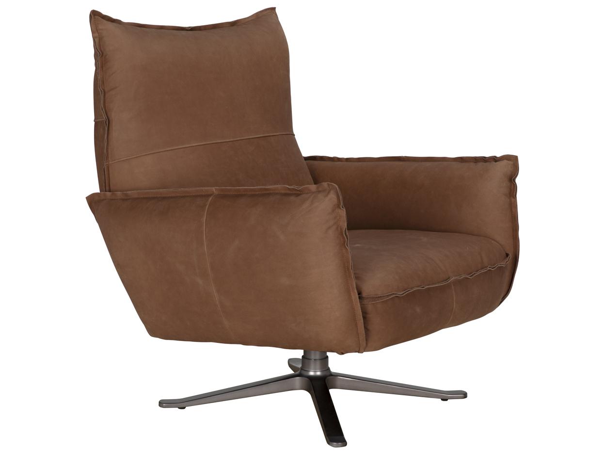 Noir Lawrenceville Swivel Brown Leather Accent Chair