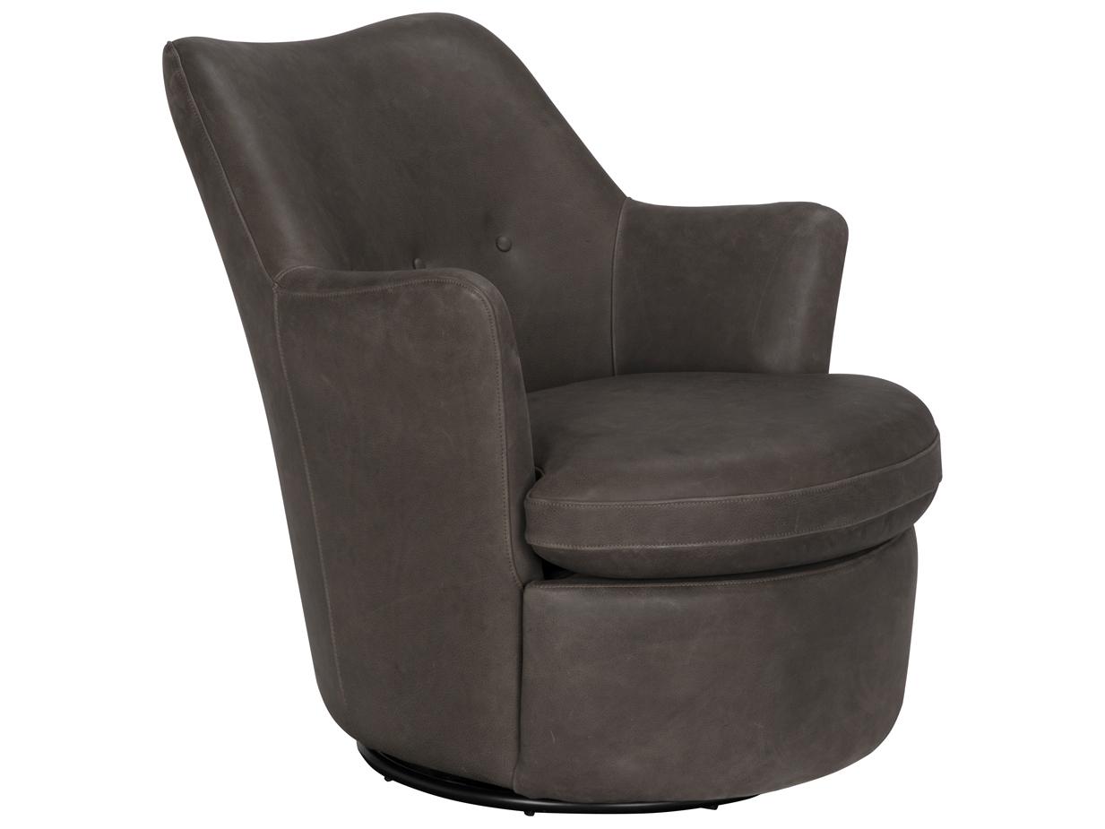 Noir Hotchkiss Swivel Black Leather Accent Chair