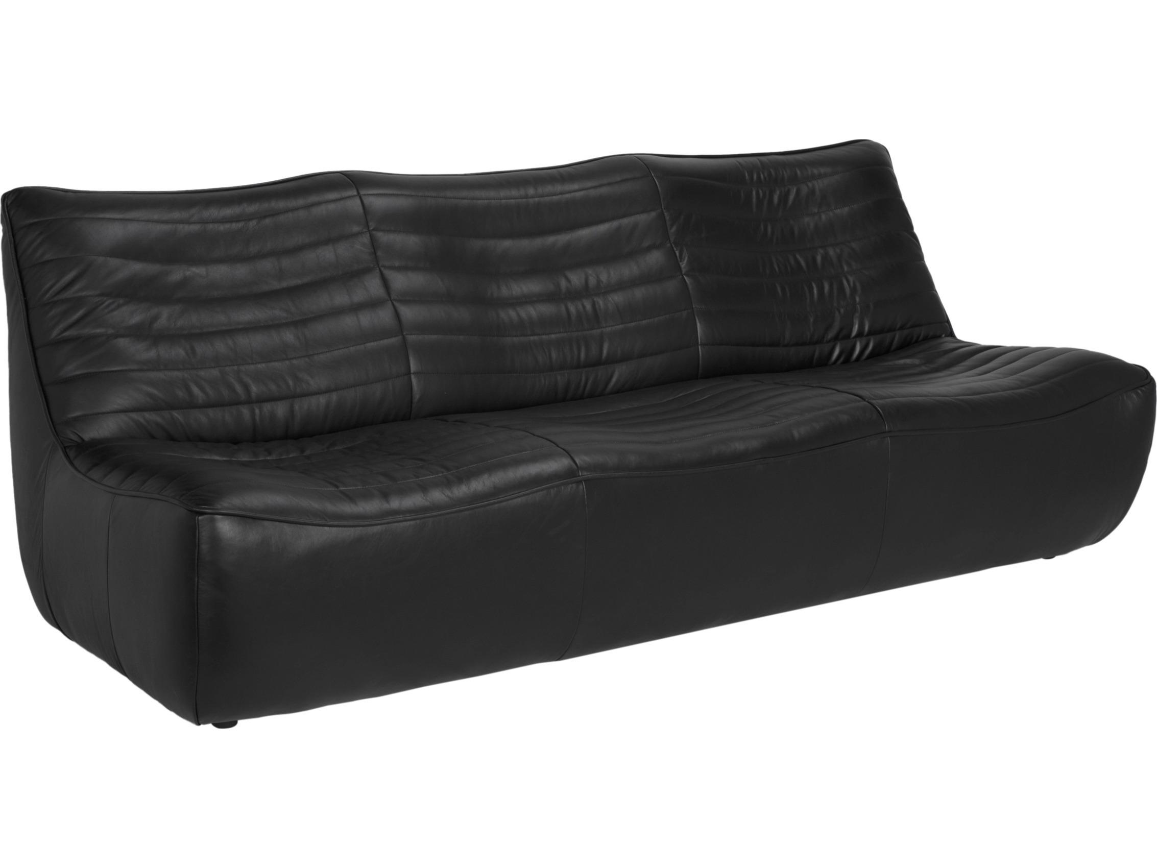 Noir McClain Onyx Black Leather Sofa