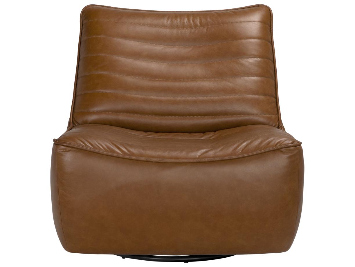 Noir Mcclain Swivel Brown Leather Accent Chair