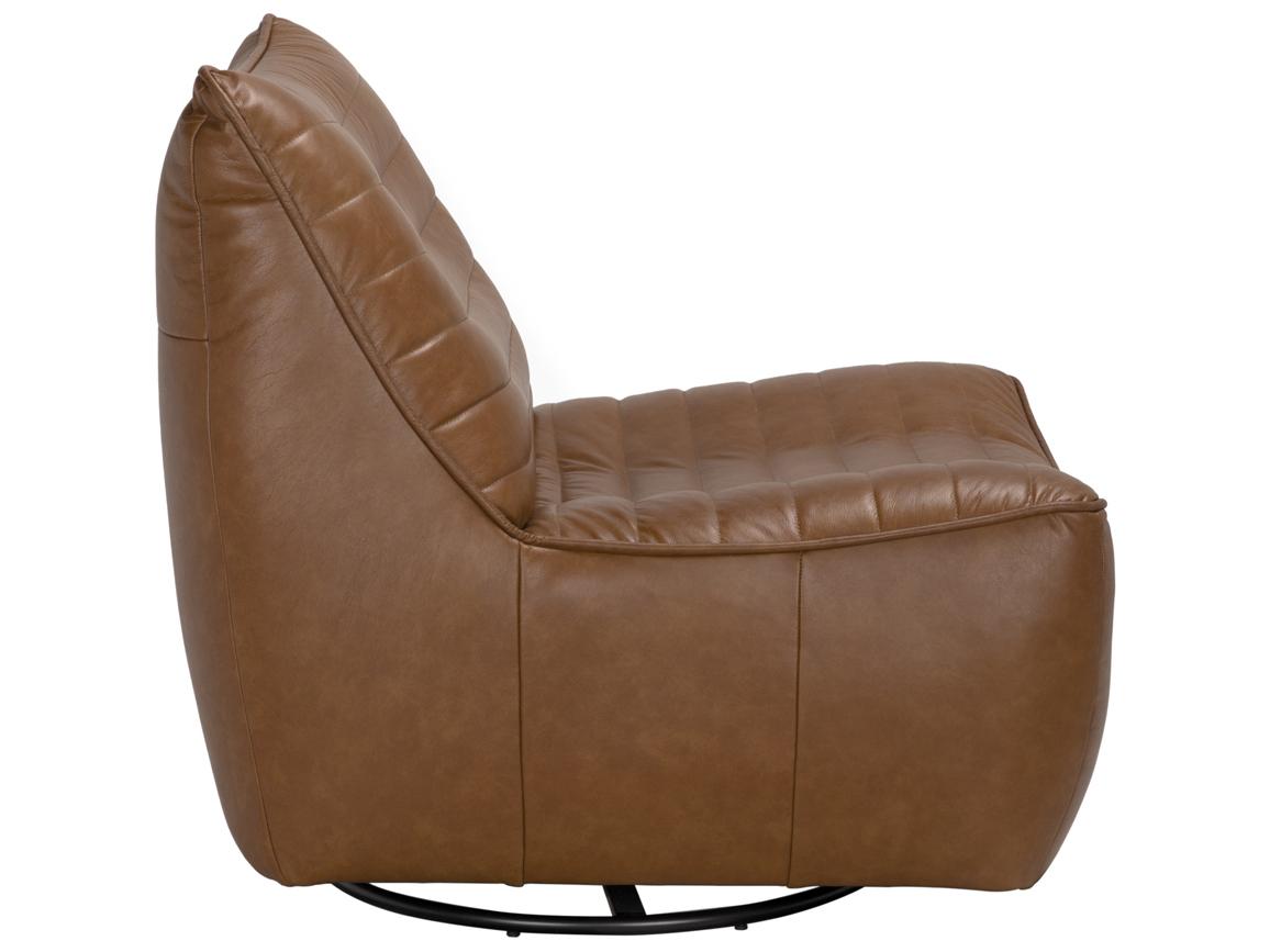 Noir Mcclain Swivel Brown Leather Accent Chair
