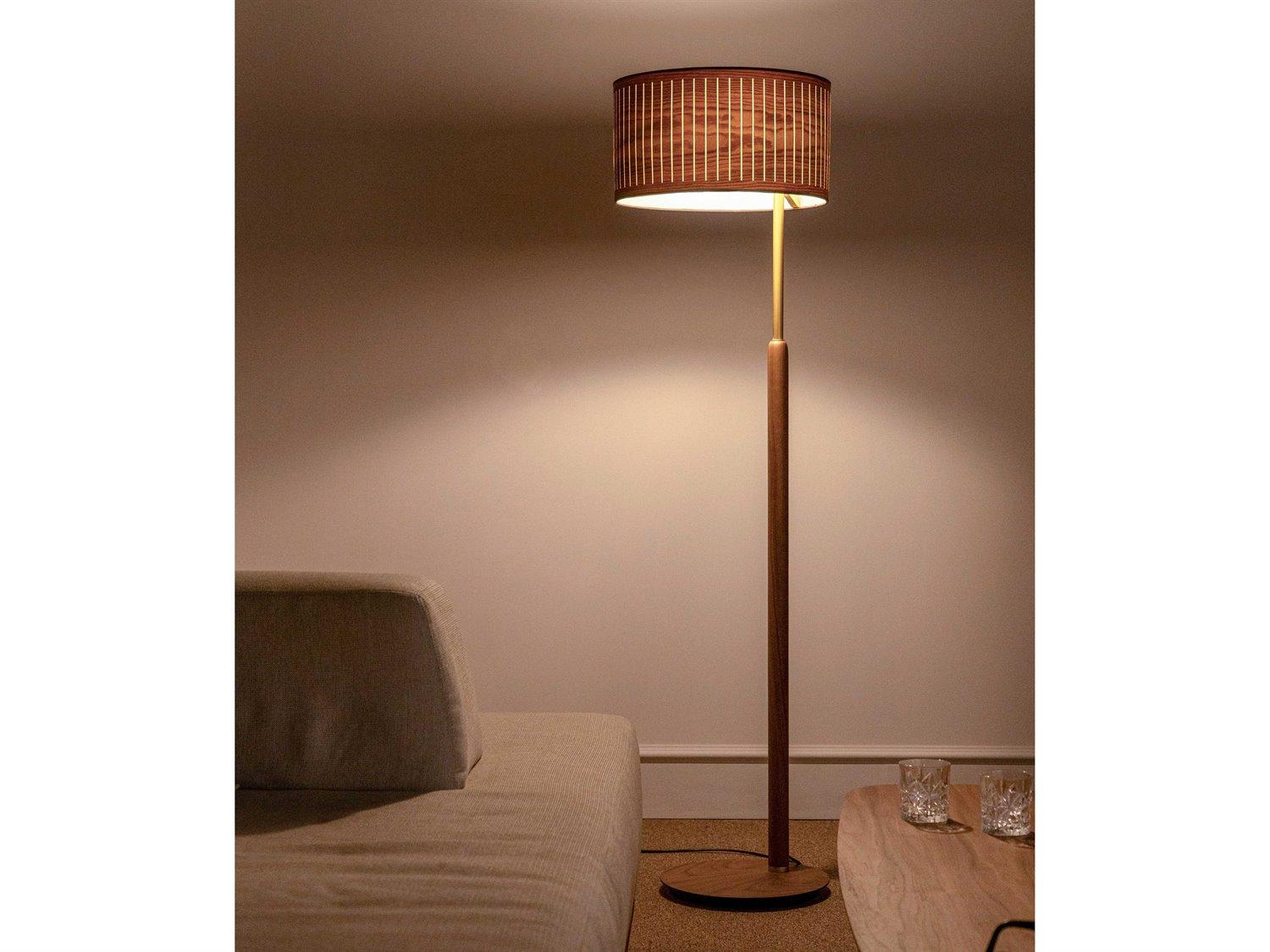 Nomon Autumn Brass Metal Natural Walnut Brown Floor Lamp
