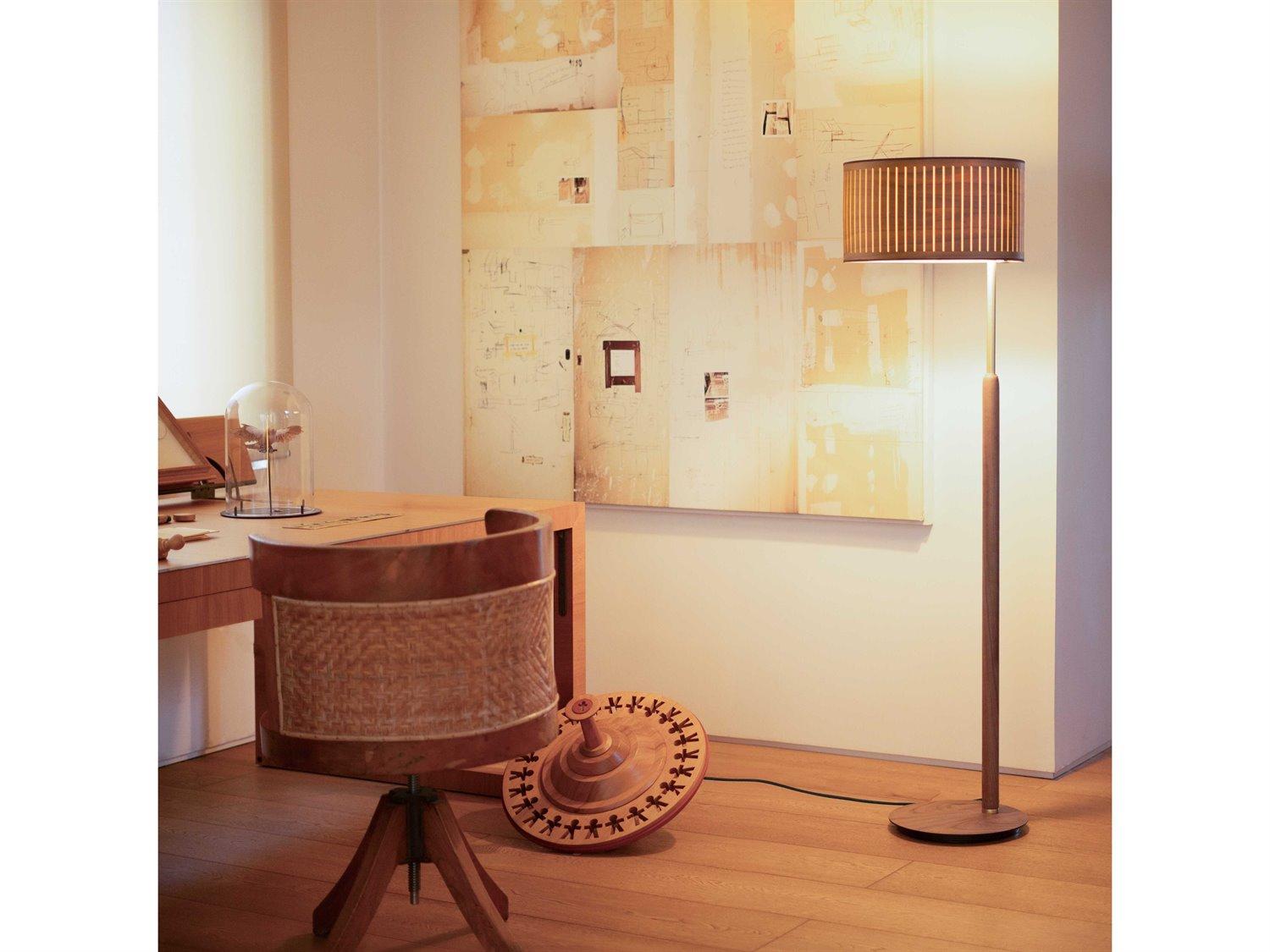 Nomon Autumn Brass Metal Natural Walnut Brown Floor Lamp