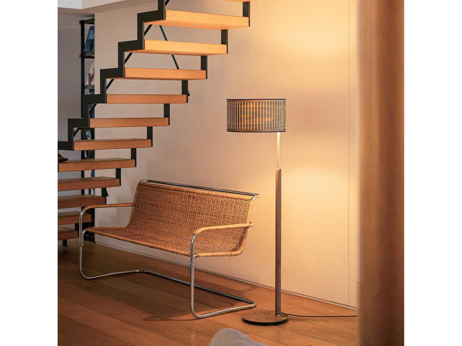 Nomon Autumn Brass Metal Natural Walnut Brown Floor Lamp