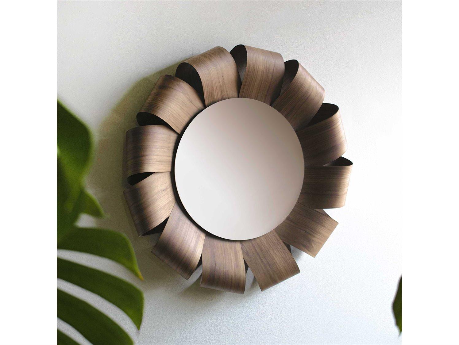Nomon Brisa Walnut Wood Silver Round Wall Mirror