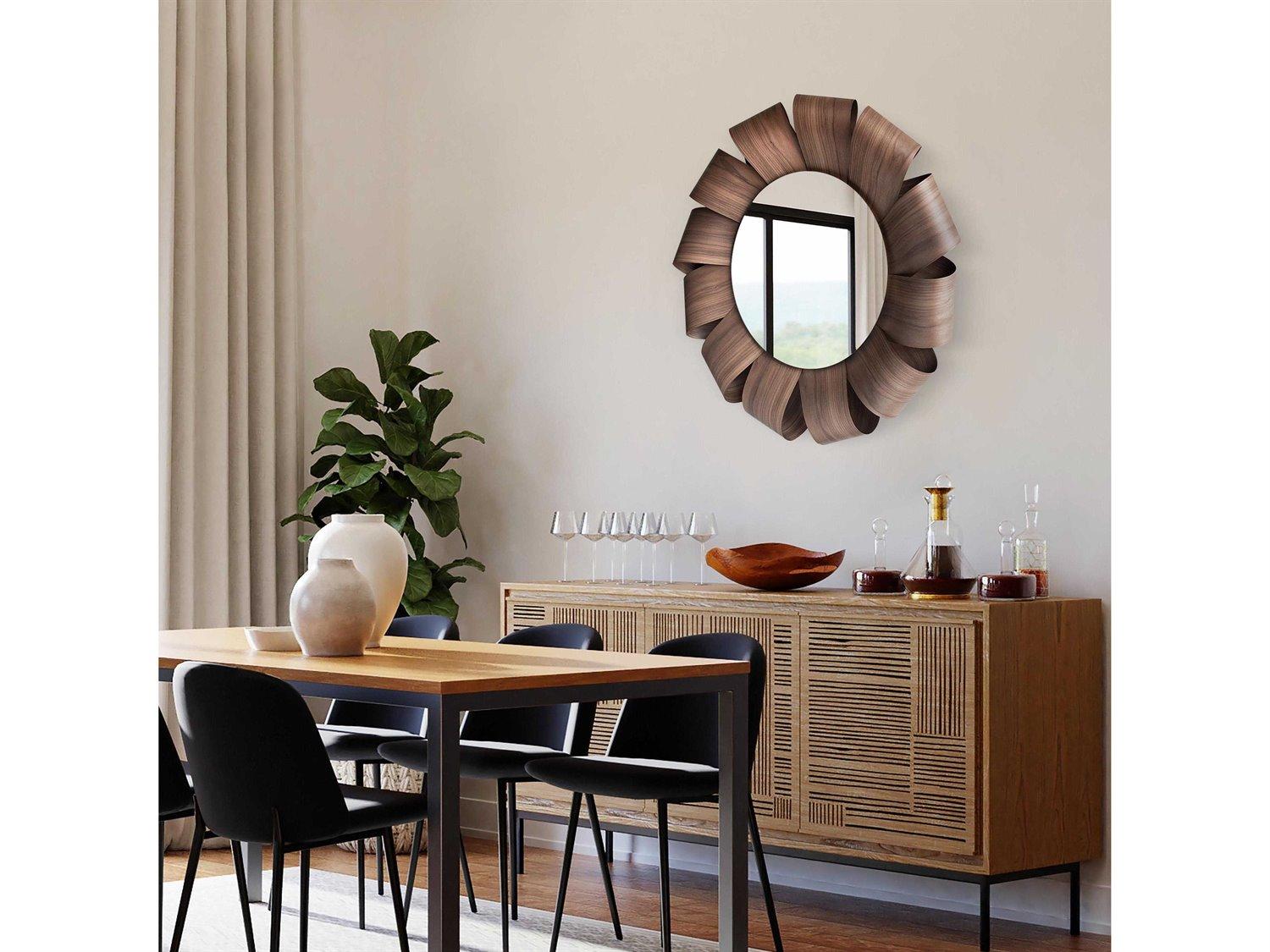 Nomon Brisa Walnut Wood Silver Round Wall Mirror