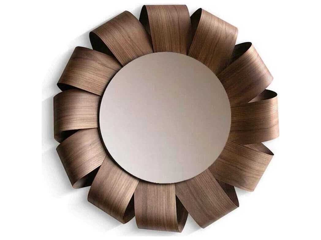 Nomon Brisa Walnut Wood Bronze Sunburst Wall Mirror