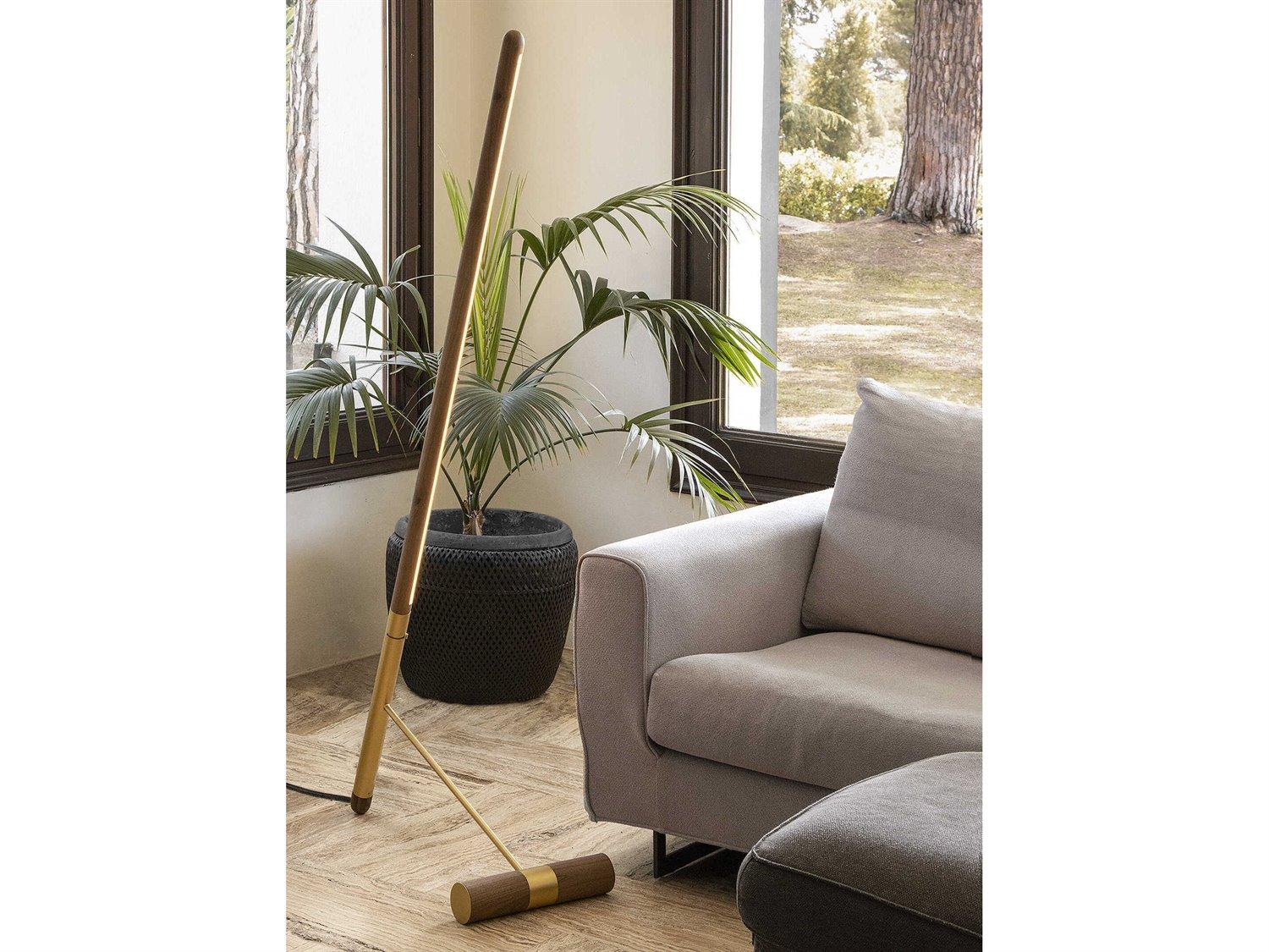Nomon Linea Walnut Brass Brown Floor Lamp