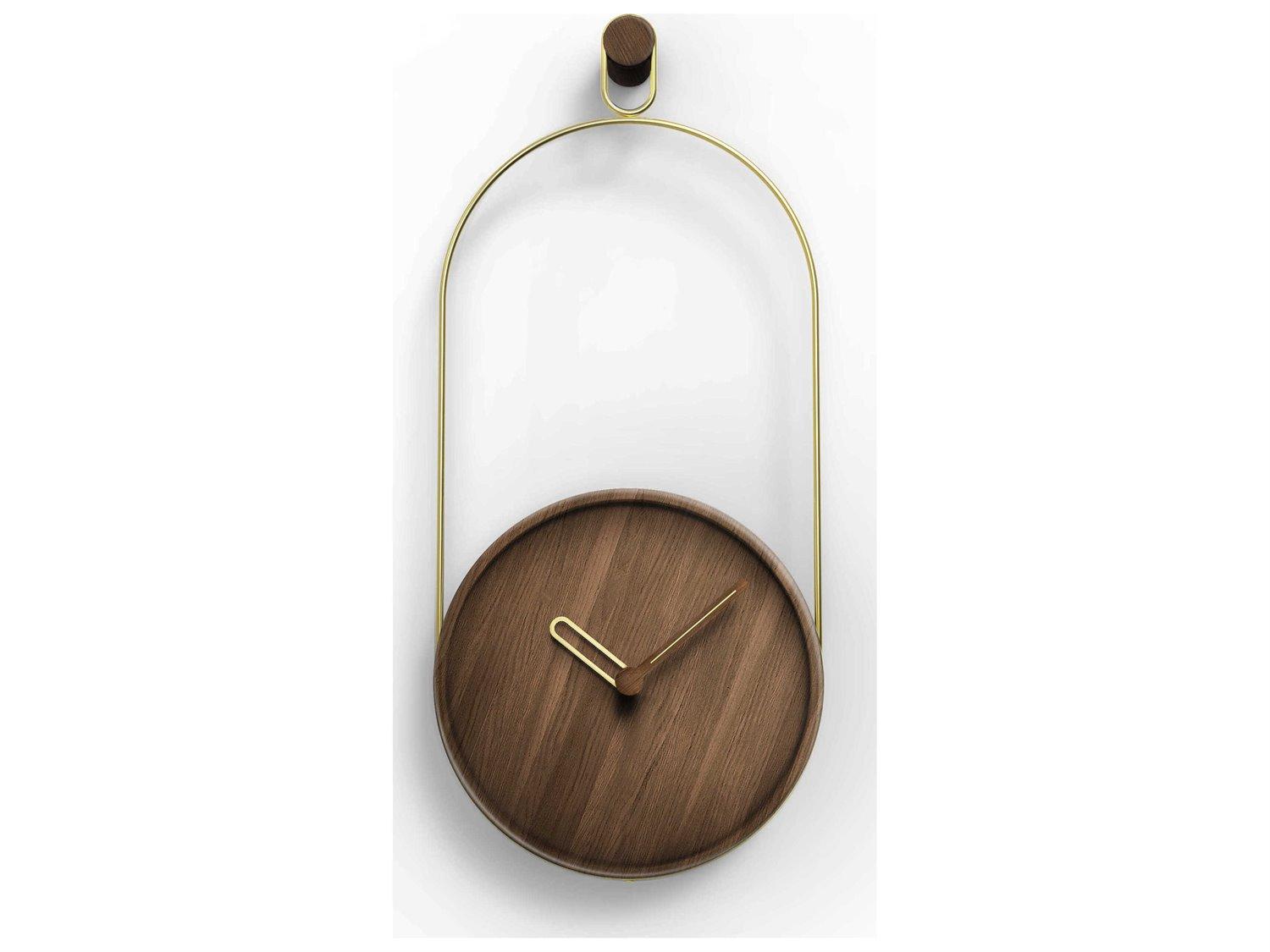 Nomon Micro Eslabon Polished Brass Walnut Wall Clock