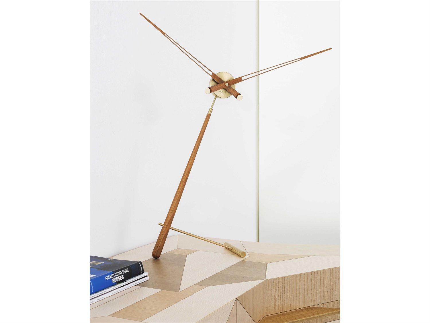 Nomon Puntero Polished Brass Walnut Clock