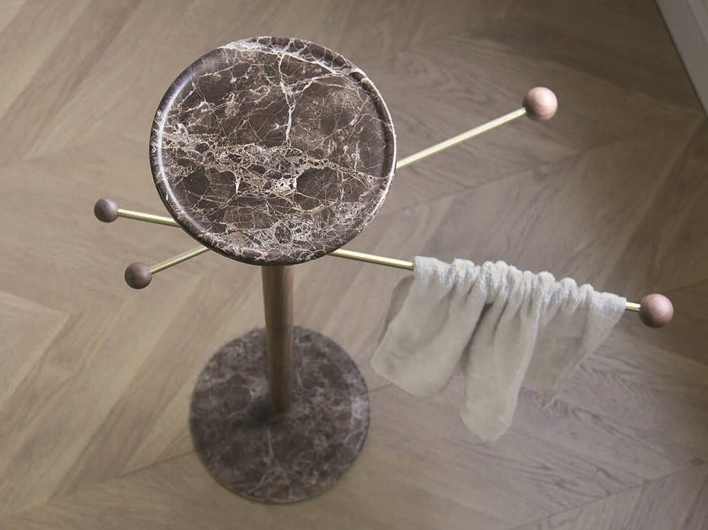 Nomon Toallero Walnut Emperador Marble Towel Rack