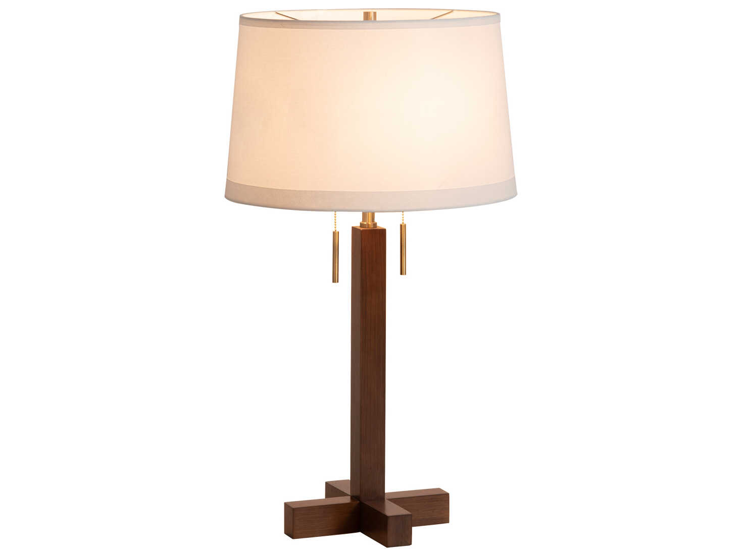 Nova Swiss Cross Dark Walnut Weathered Brass White Linen Brown Buffet Lamp