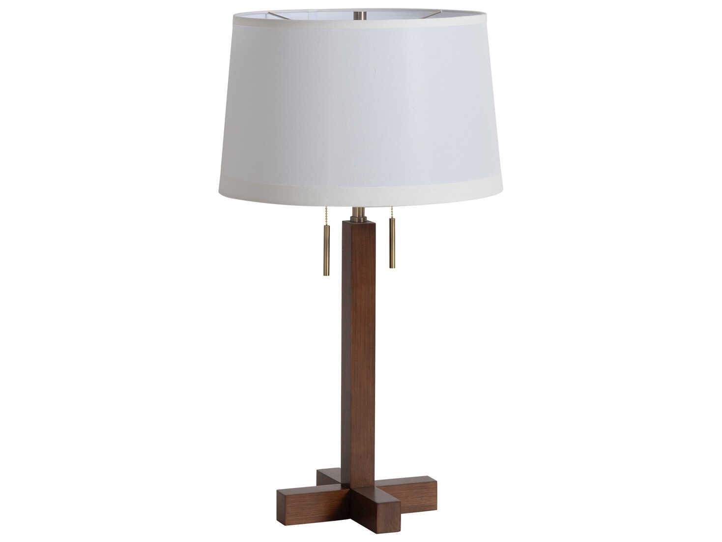 Nova Swiss Cross Dark Walnut Weathered Brass White Linen Brown Buffet Lamp