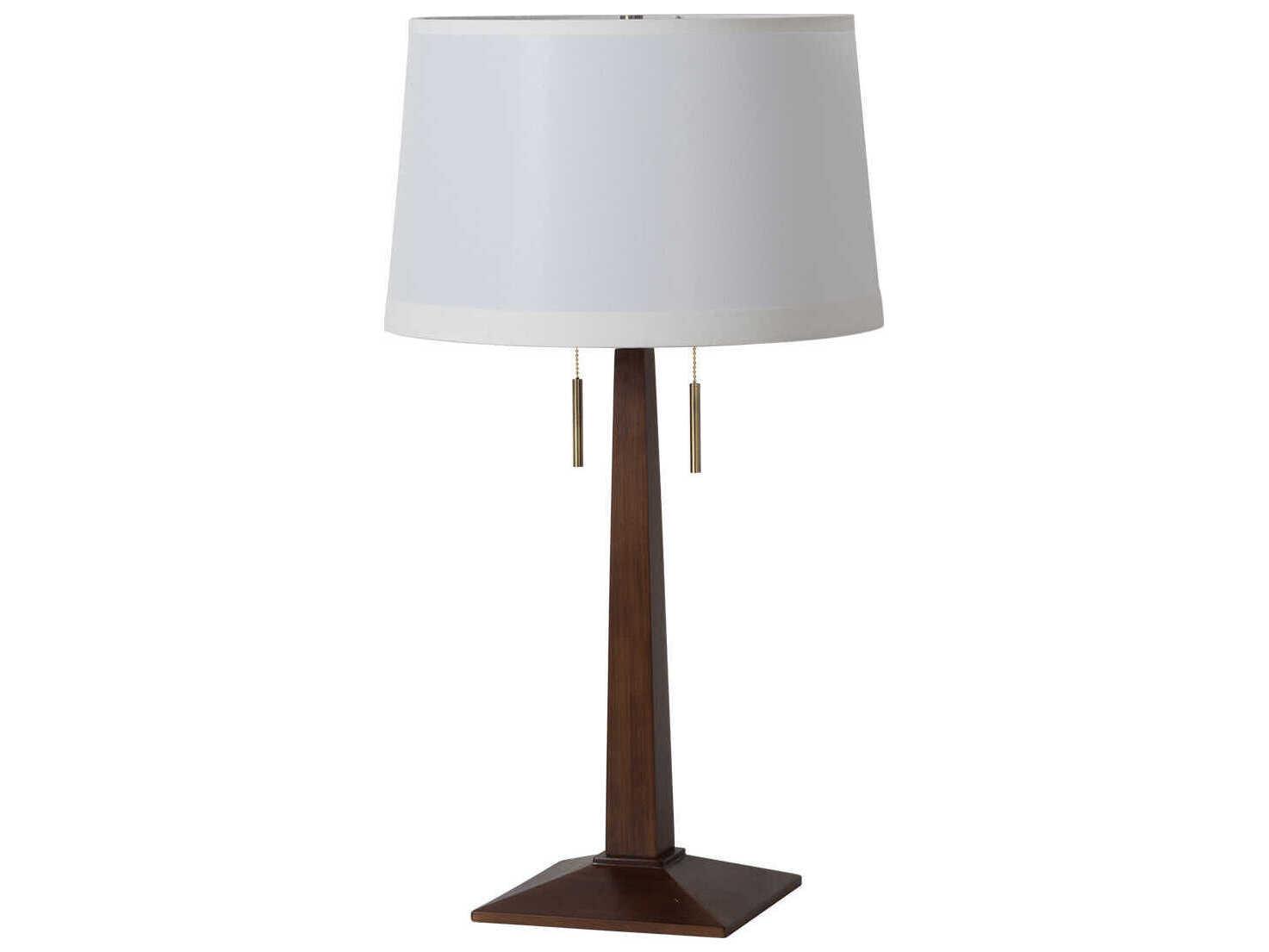 Nova Taper Dark Walnut Weathred Brass White Linen Fabric Brown Buffet Lamp