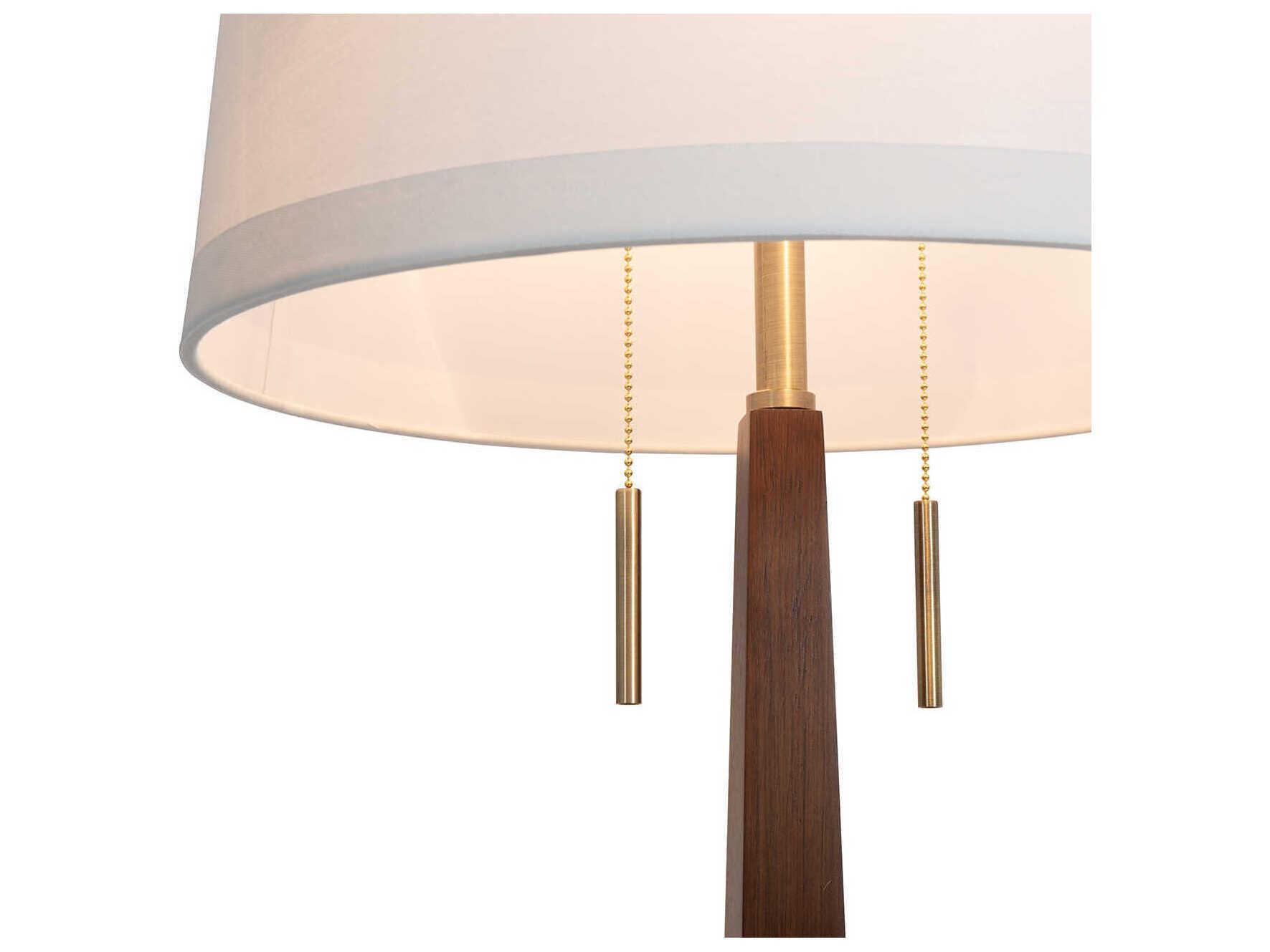 Nova Taper Dark Walnut Weathred Brass White Linen Fabric Brown Buffet Lamp