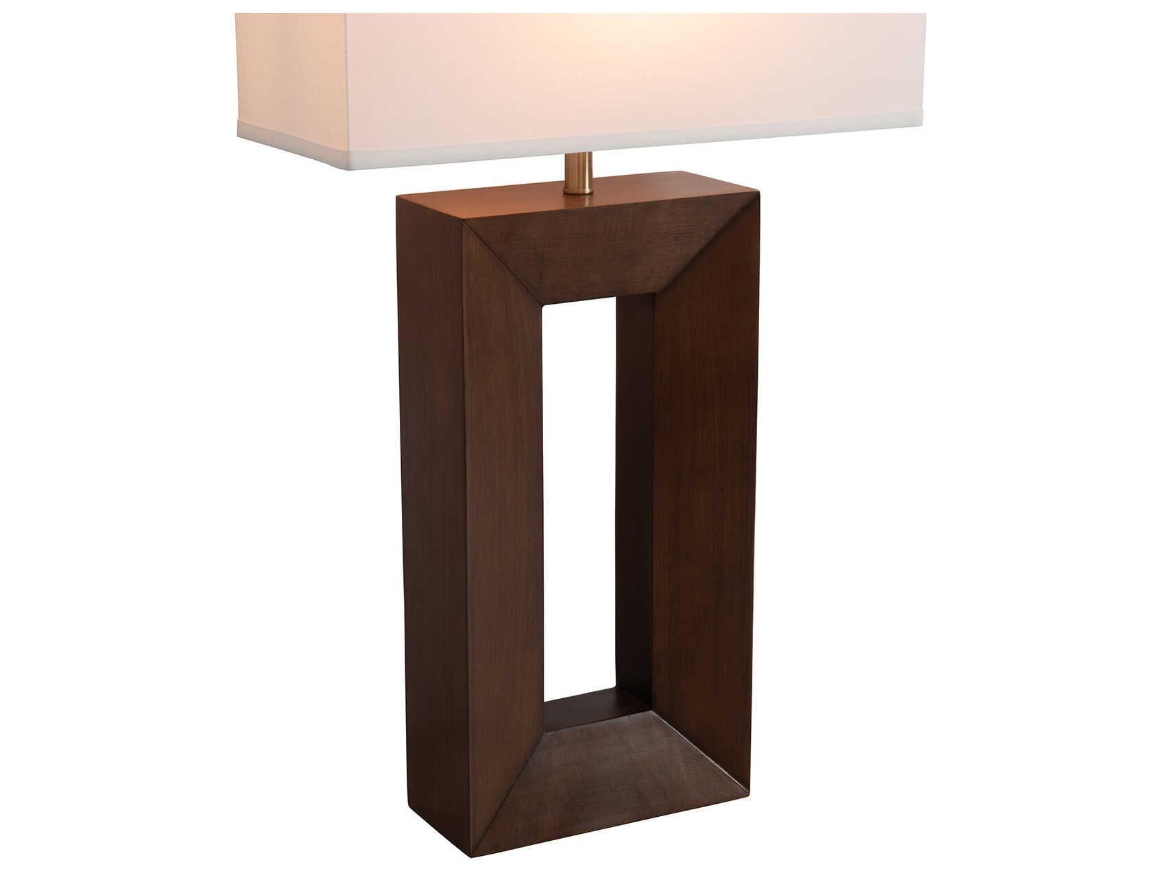 Nova Julie Dark Walnut Weathered Brass White Linen Brown Buffet Lamp