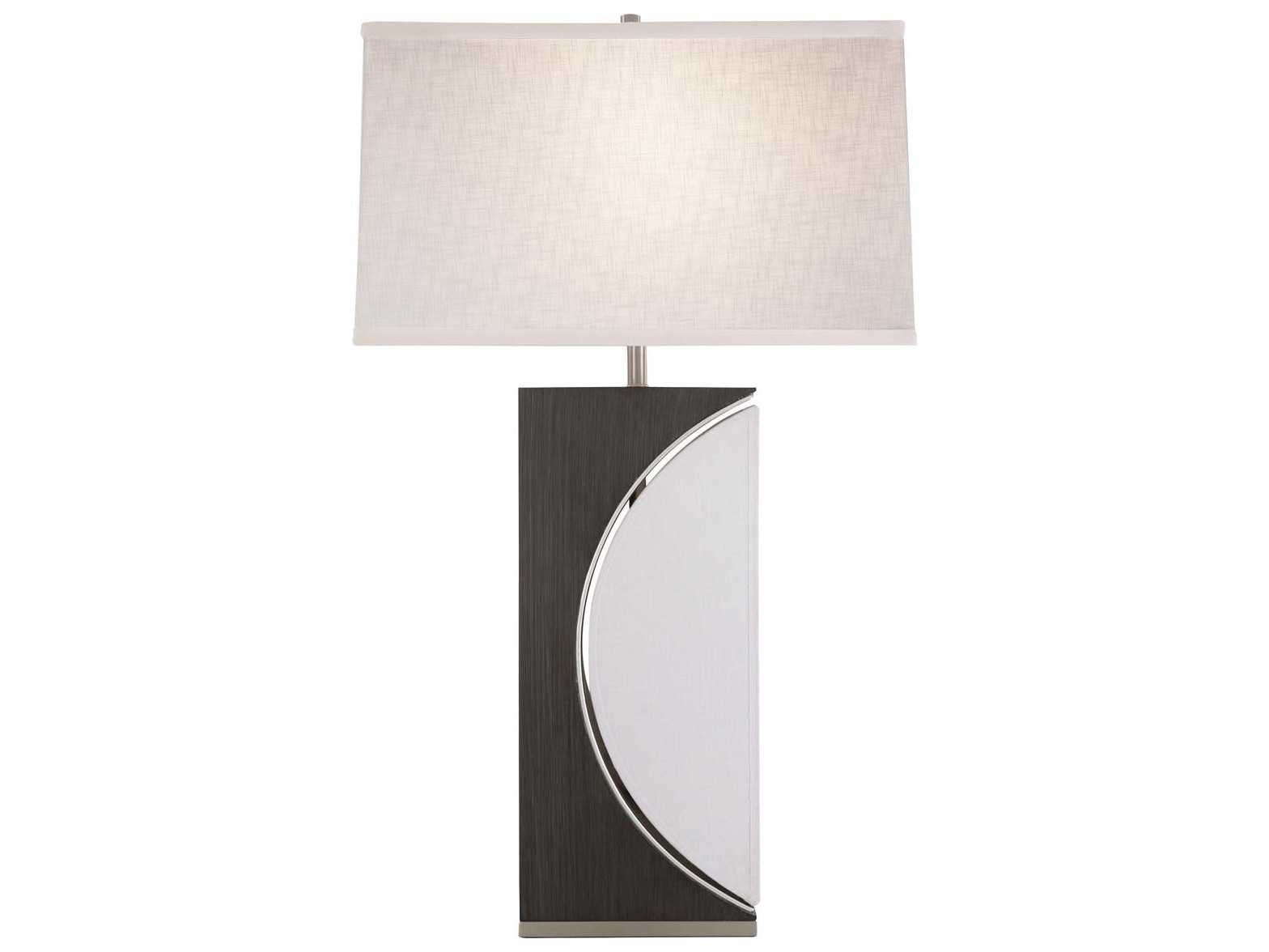 Nova Half Moon Charcoal Gray Brushed Nickel White Linen Buffet Lamp