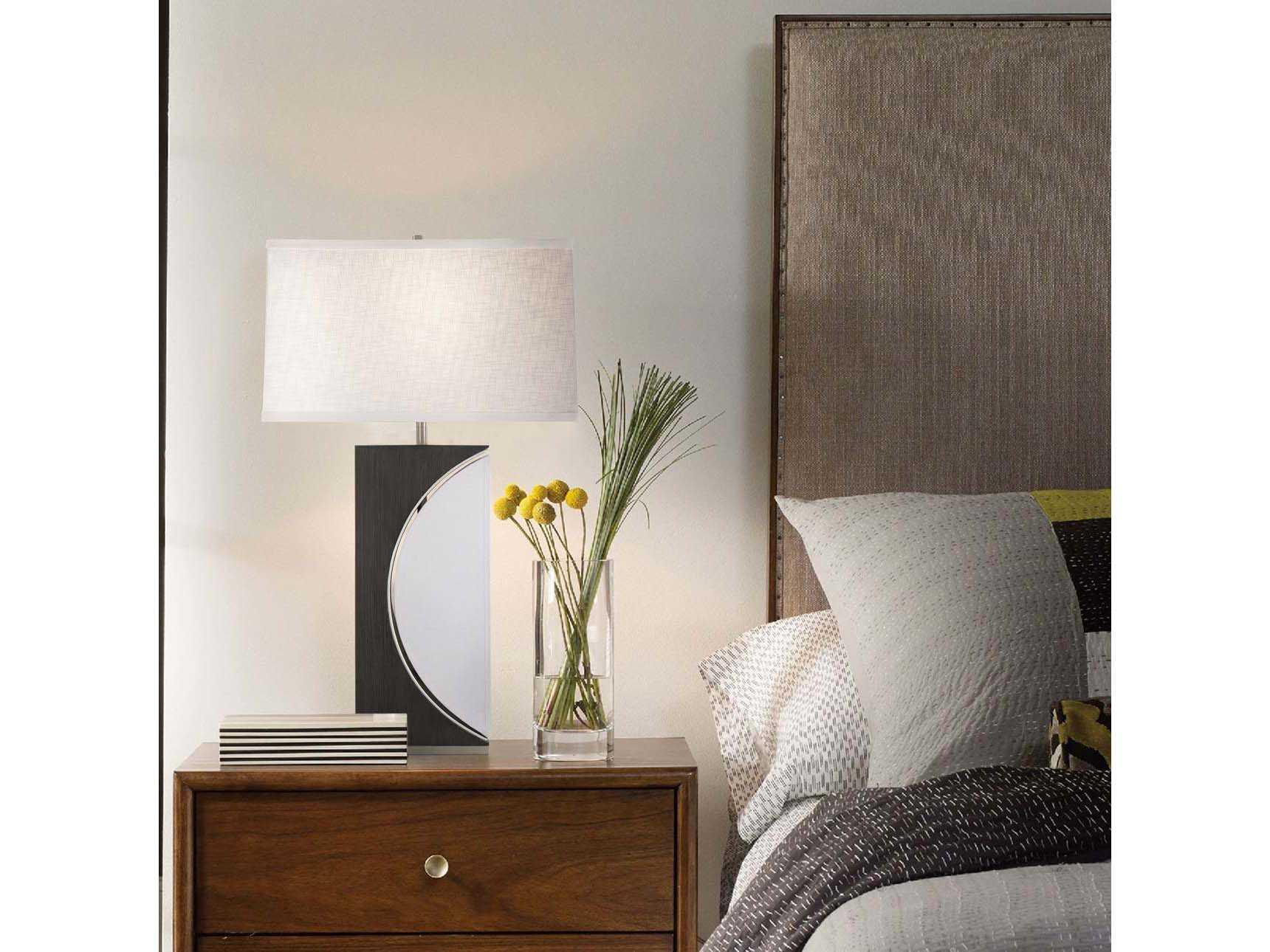 Nova Half Moon Charcoal Gray Brushed Nickel White Linen Buffet Lamp