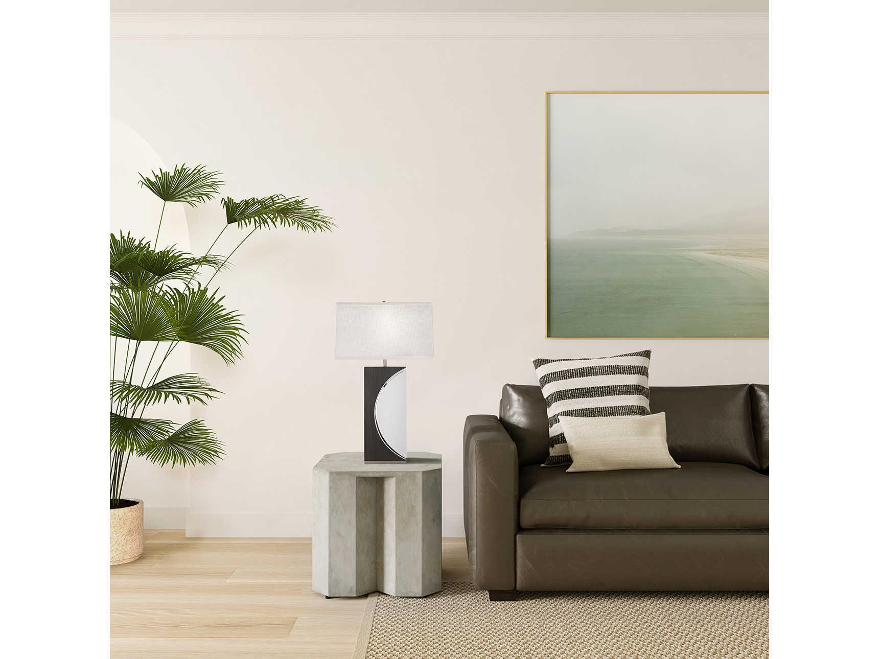 Nova Half Moon Charcoal Gray Brushed Nickel White Linen Buffet Lamp