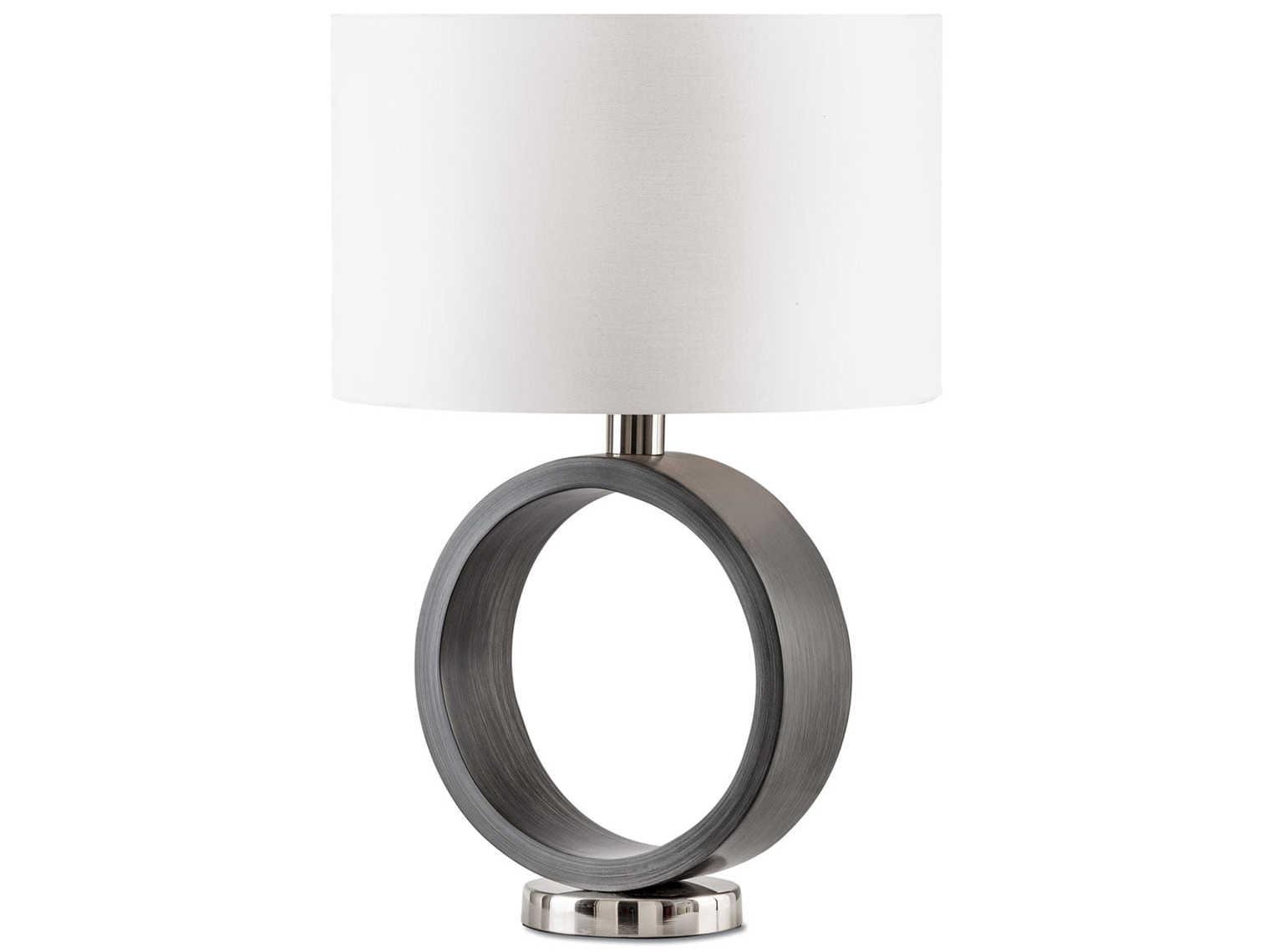 Nova Tracey Brushed Nickel Charcoal Gray White Linen Table Lamp