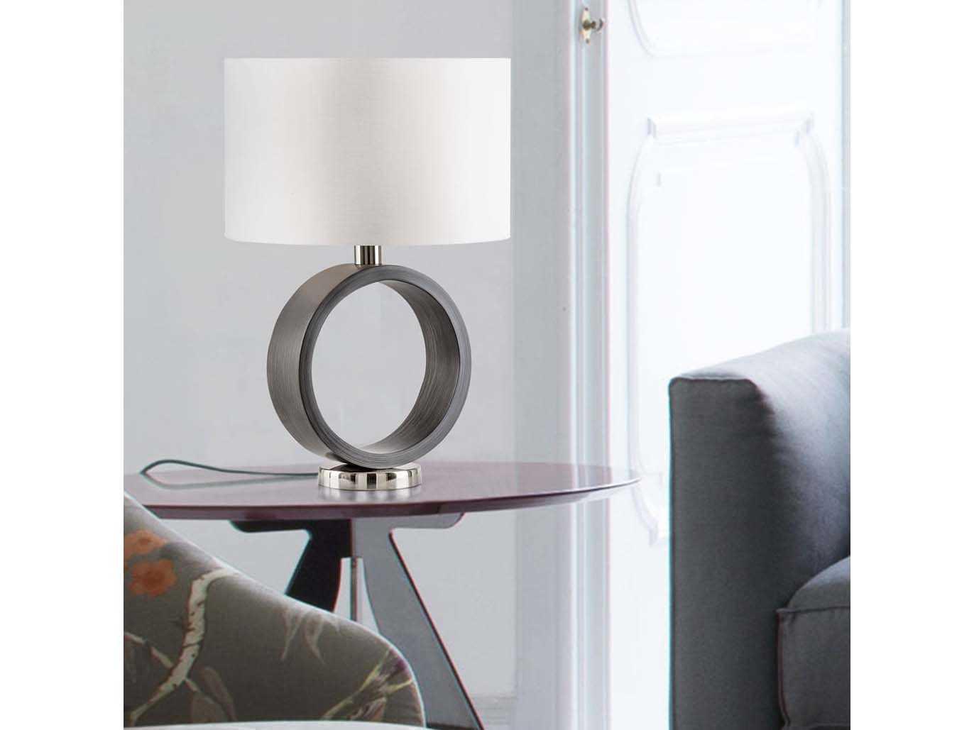 Nova Tracey Brushed Nickel Charcoal Gray White Linen Table Lamp