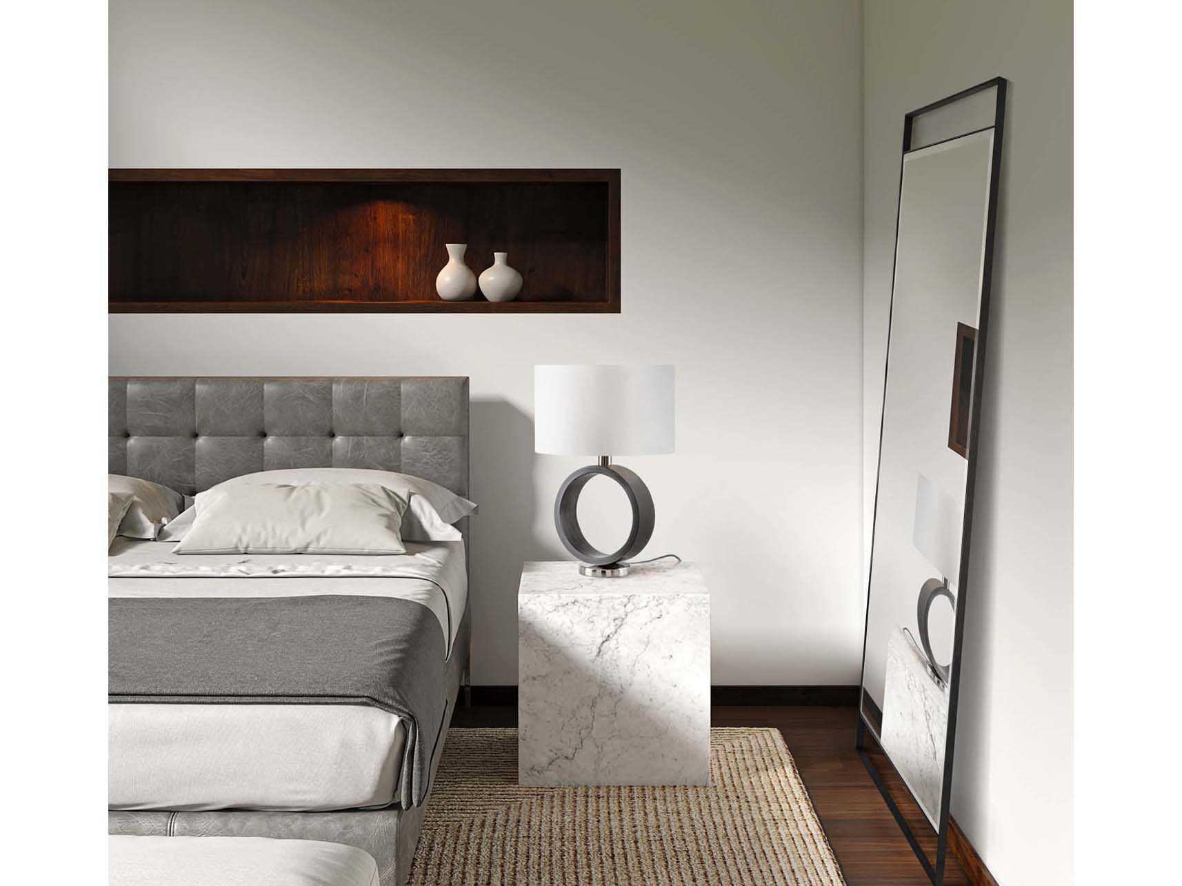 Nova Tracey Brushed Nickel Charcoal Gray White Linen Table Lamp