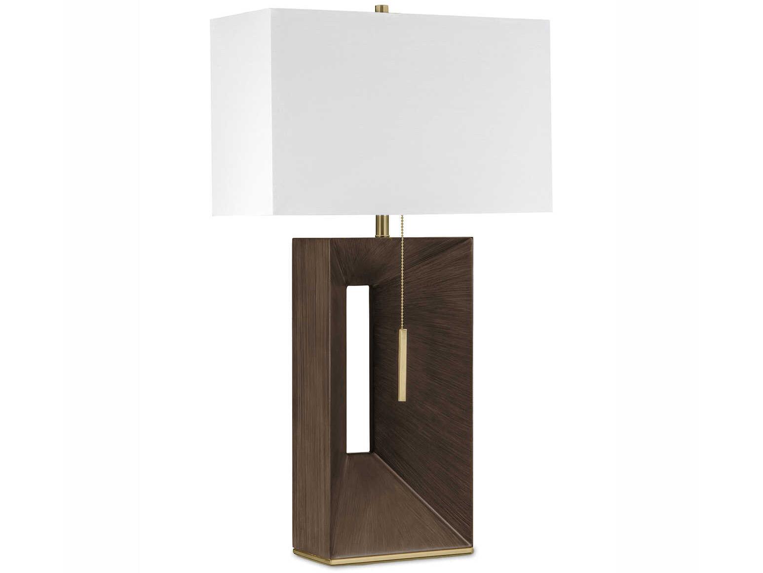 Nova Parallux Espresso Weathered Brass White Linen Brown Table Lamp