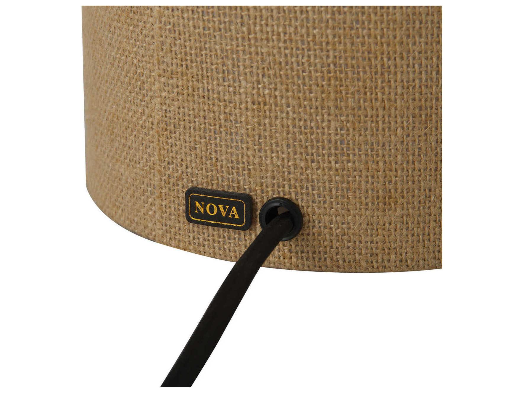 Nova Moonlight Beige Woven Burlap Bronze Table Lamp