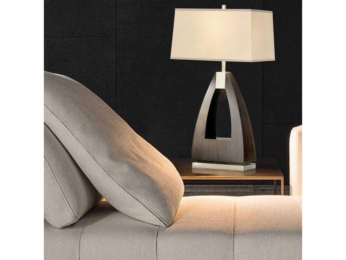 Nova Trina Pecan Brushed Nickel White Linen Gray Buffet Lamp