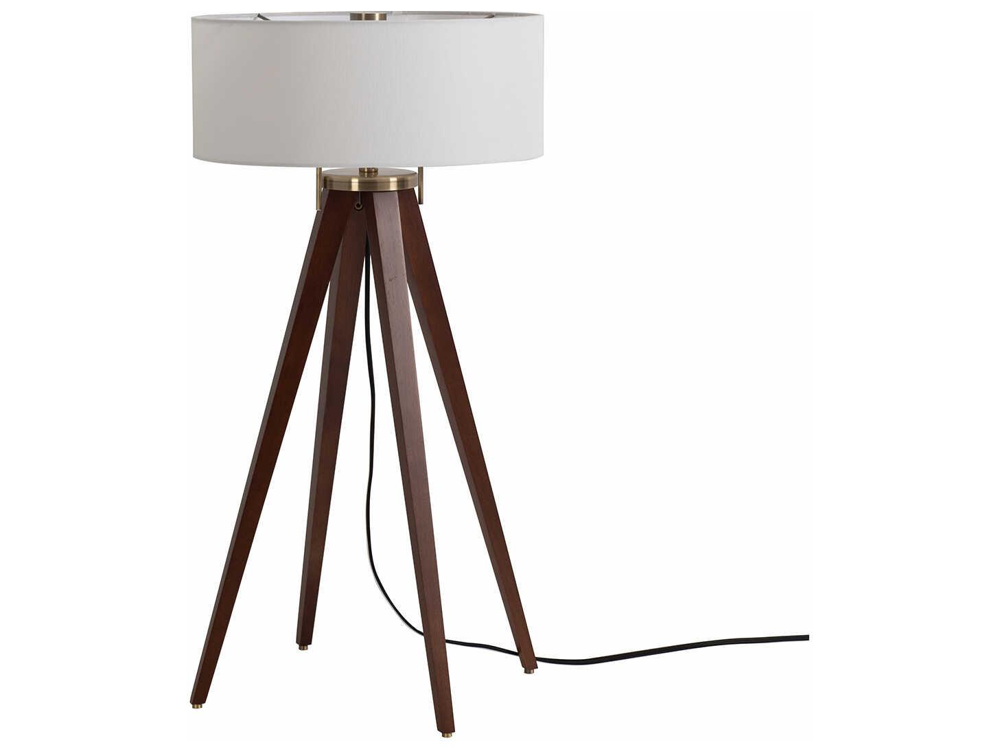 Nova Quattro Dark Walnut Weathered Brass White Linen Brown Buffet Lamp