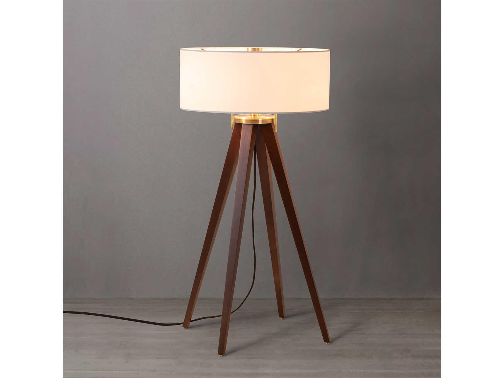 Nova Quattro Dark Walnut Weathered Brass White Linen Brown Buffet Lamp