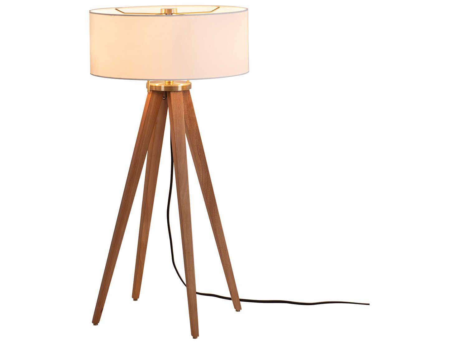 Nova Quattro Natural Ash Weathered Brass White Linen Brown Buffet Lamp