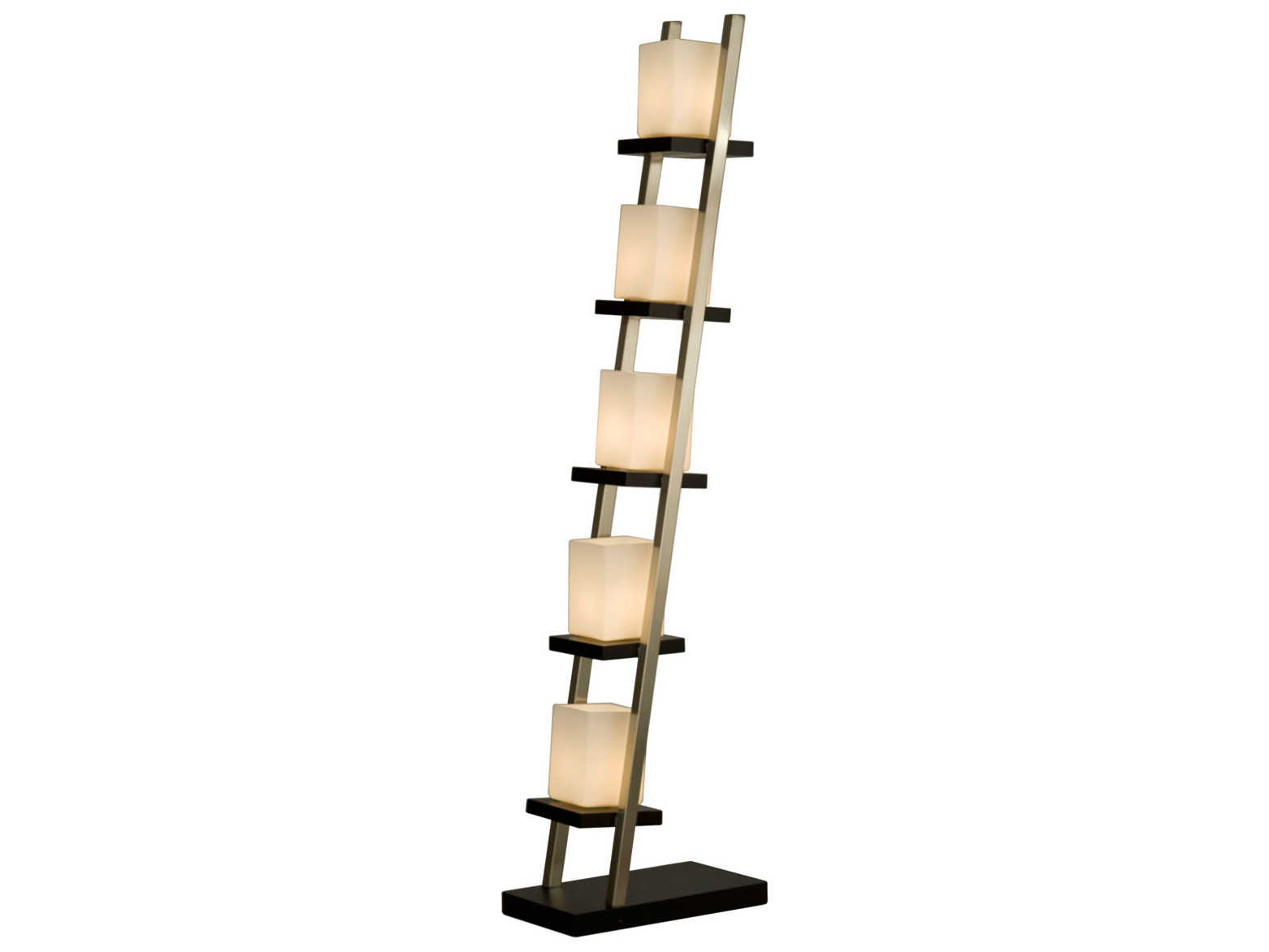 Nova Escalier Espresso Brushed Nickel Off White Glass Brown Floor Lamp