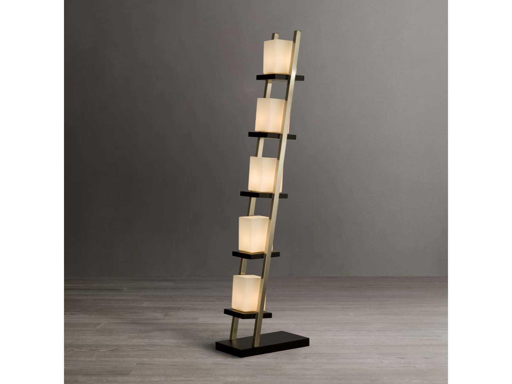 Nova Escalier Espresso Brushed Nickel Off White Glass Brown Floor Lamp