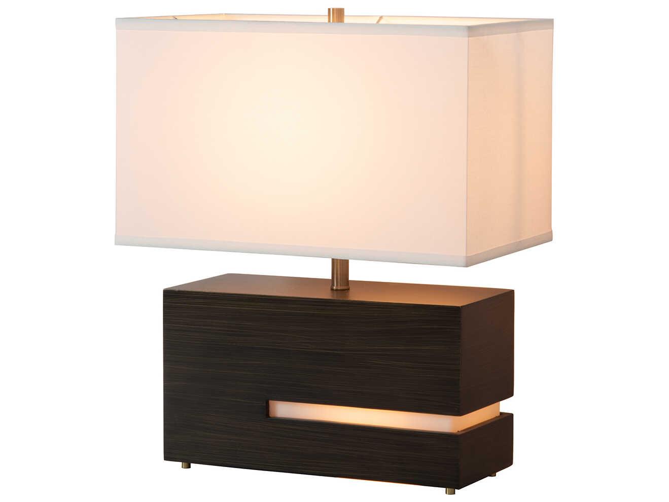 Nova Zen Ebony Weathered Brass White Linen Black Table Lamp