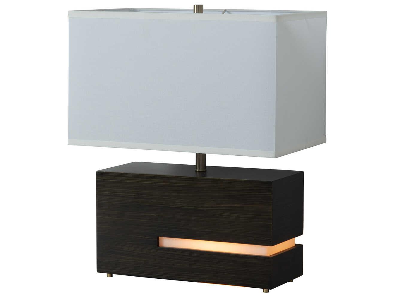 Nova Zen Ebony Weathered Brass White Linen Black Table Lamp