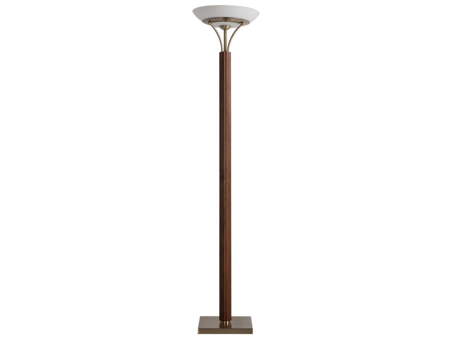Nova Tambo Dark Walnut Weathered Brass Opal Glass Brown Floor Lamp