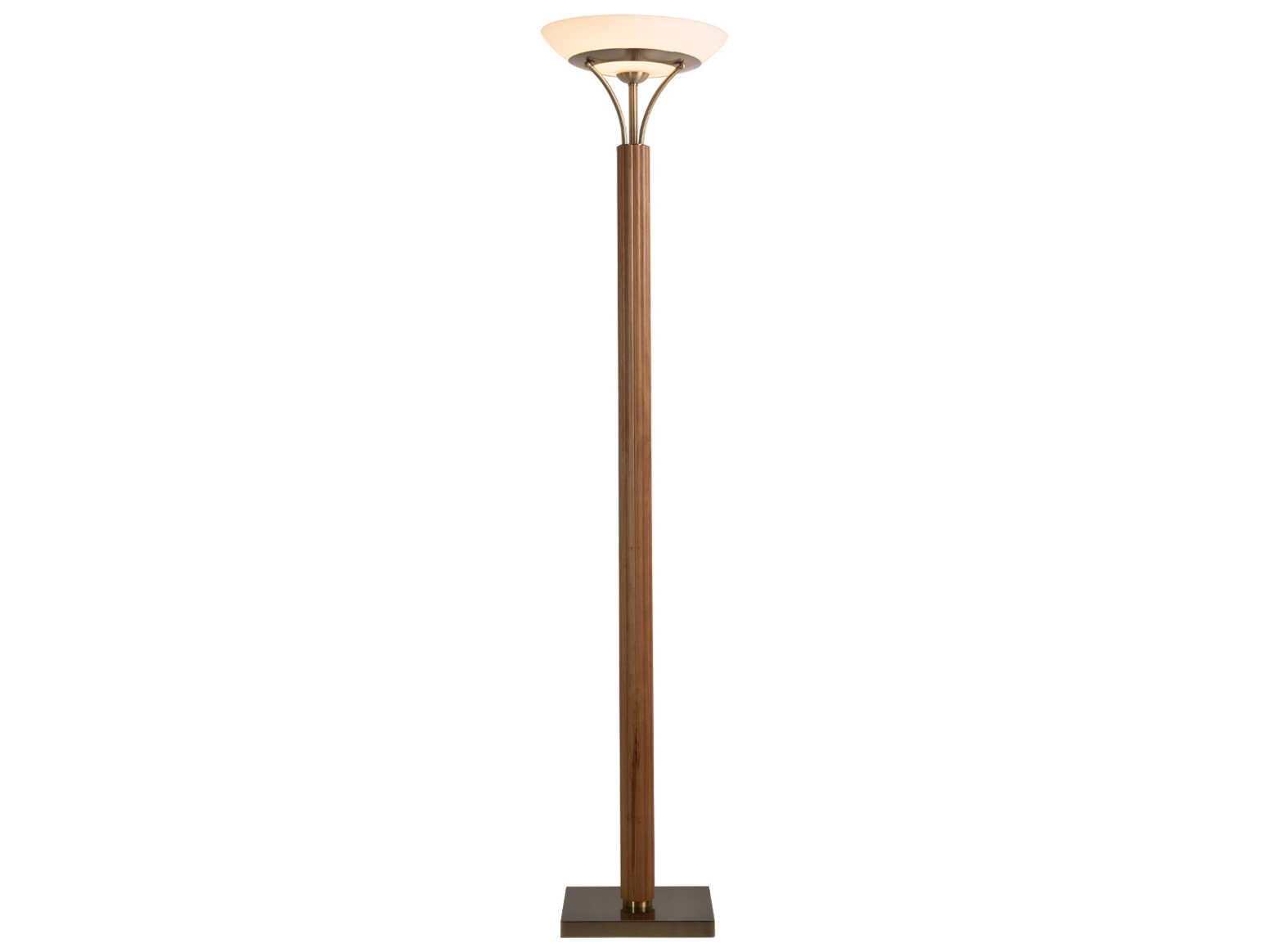 Nova Tambo Natural Ash Weathered Brass Opal Glass Wood Brown Floor Lamp