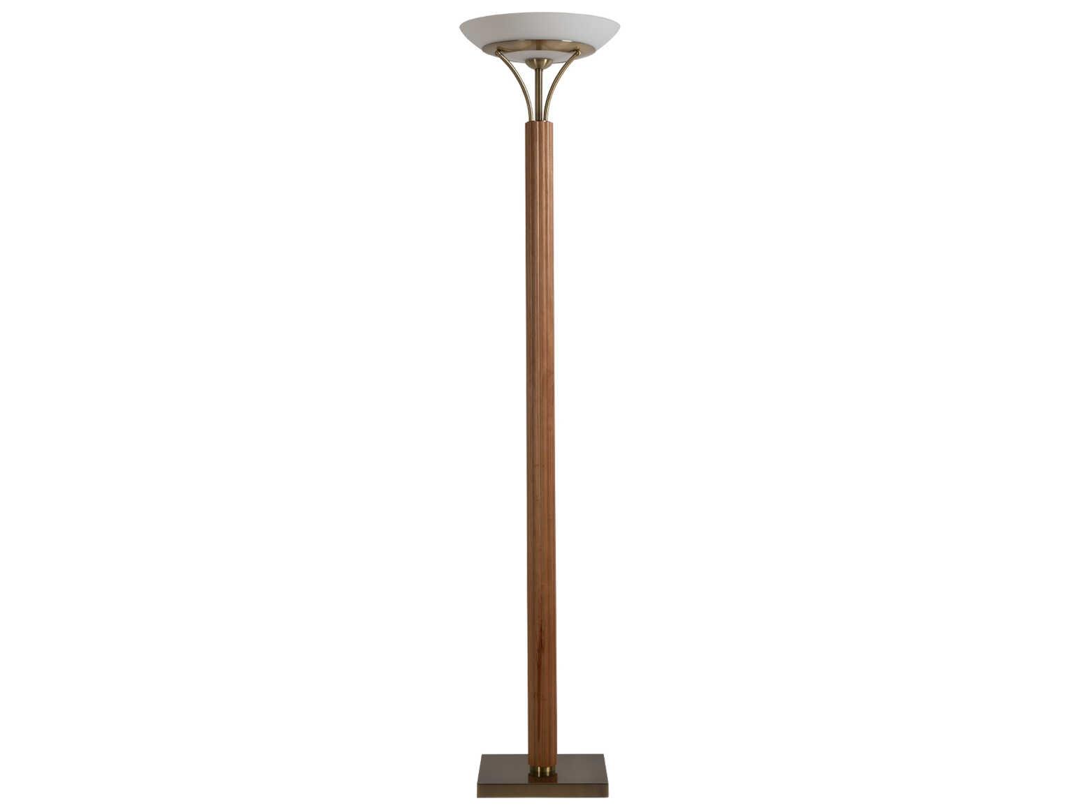 Nova Tambo Natural Ash Weathered Brass Opal Glass Wood Brown Floor Lamp