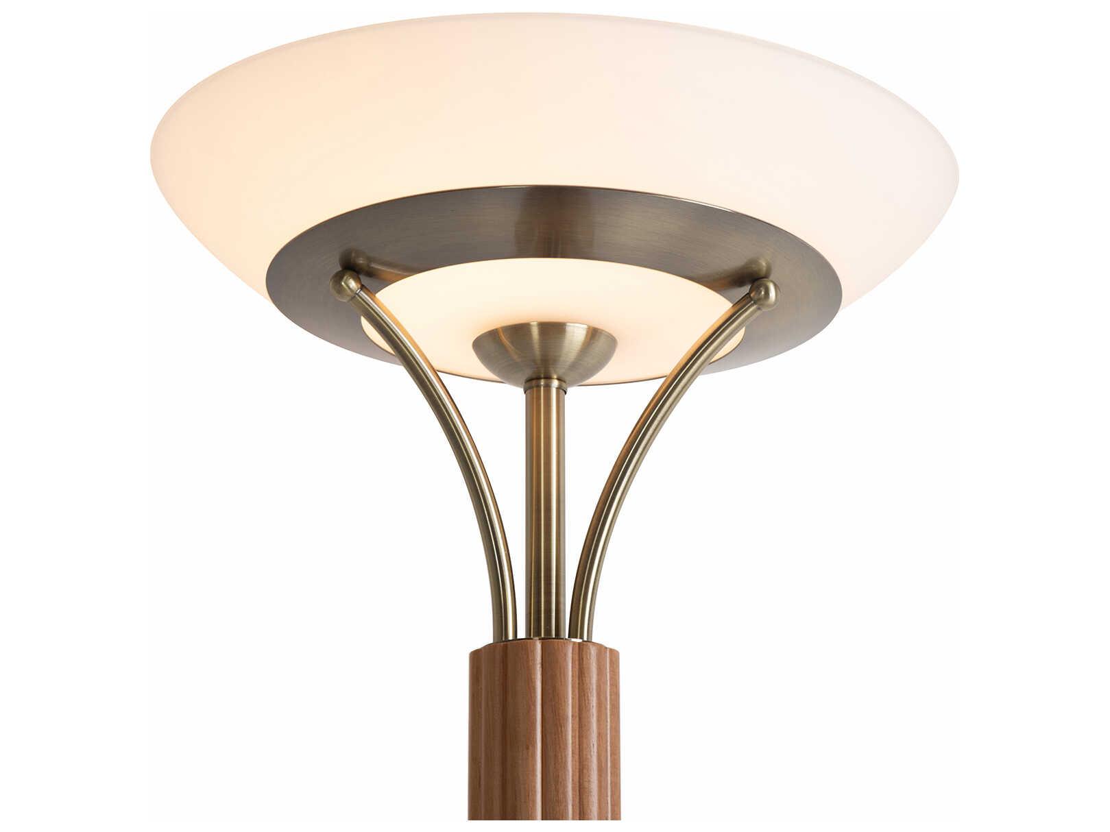 Nova Tambo Natural Ash Weathered Brass Opal Glass Wood Brown Floor Lamp